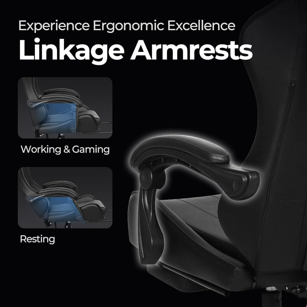 Neo Chair N-Gen Gaming Chair, Ergonomic Video Game Chair with Headrest, Adjustable Footrest, Lumbar Support High Back PU Leather for Adults, Black