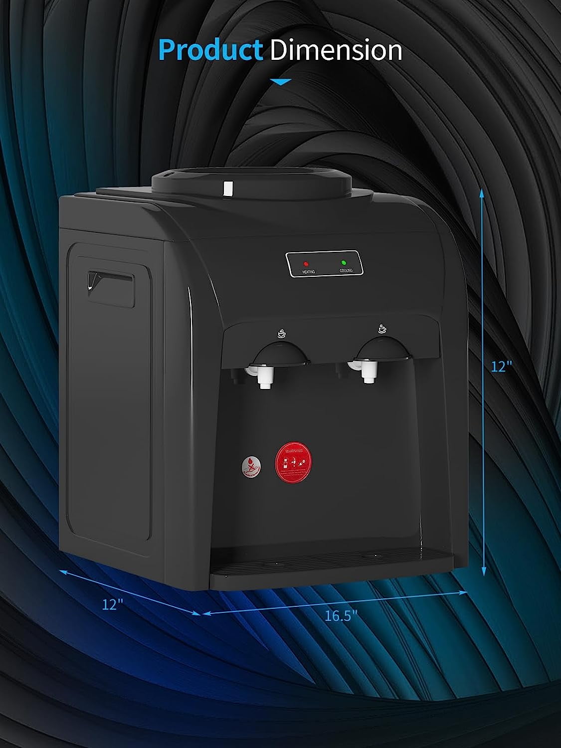 TABU Top Loading Water Cooler Dispenser, Hot & Cold Water, 38'' Countertop Water Cooler Dispenser, Holds 3 or 5 Gallon Bottle,Office Use,Black