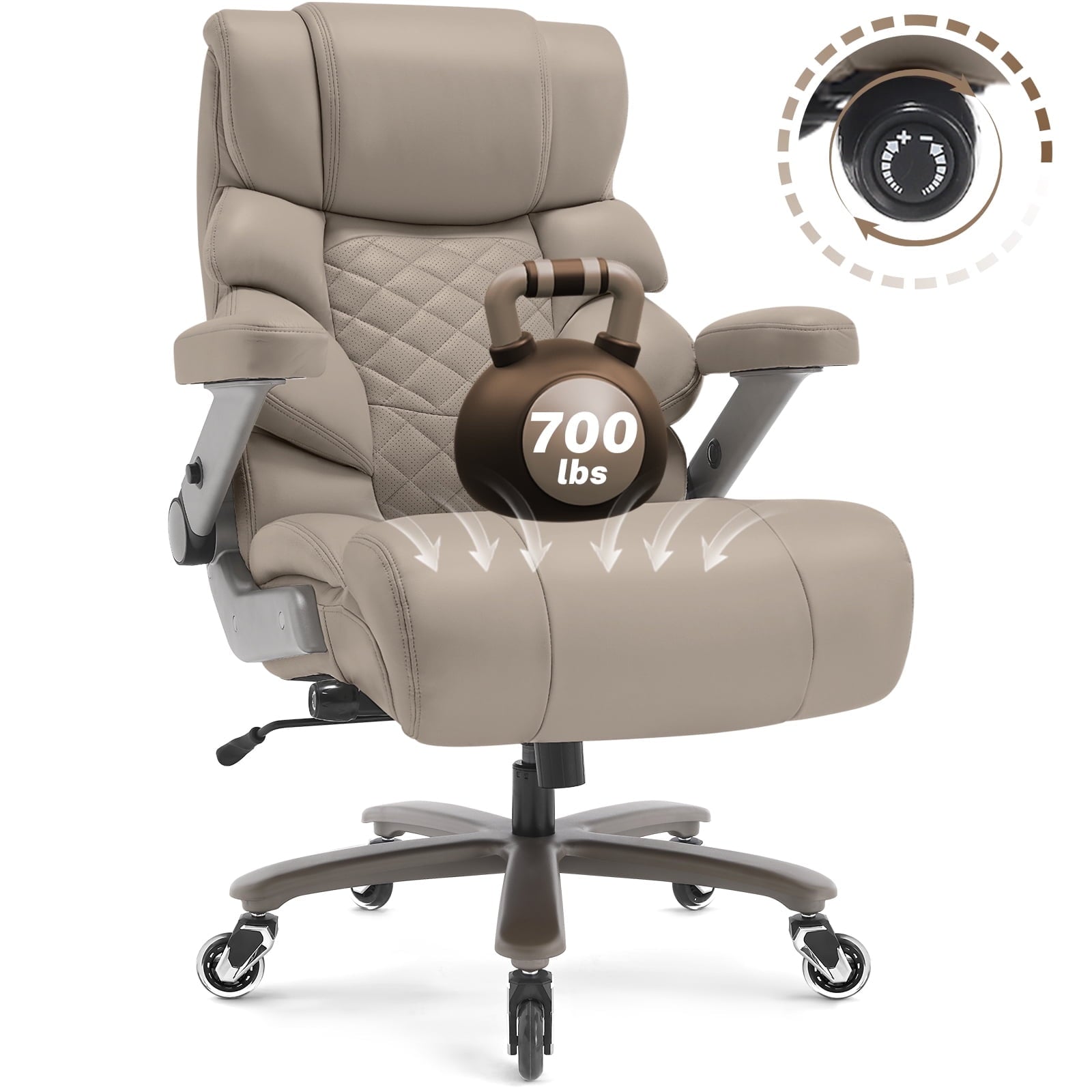 WOSDOM Big and Tall Office Chair 700lbs, Large High Back Executive Chair with Extra Wide Seat, Heavy Duty Rocking Computer Chair, 3D Flip Arms, Adjustable Lumbar Support, Brown