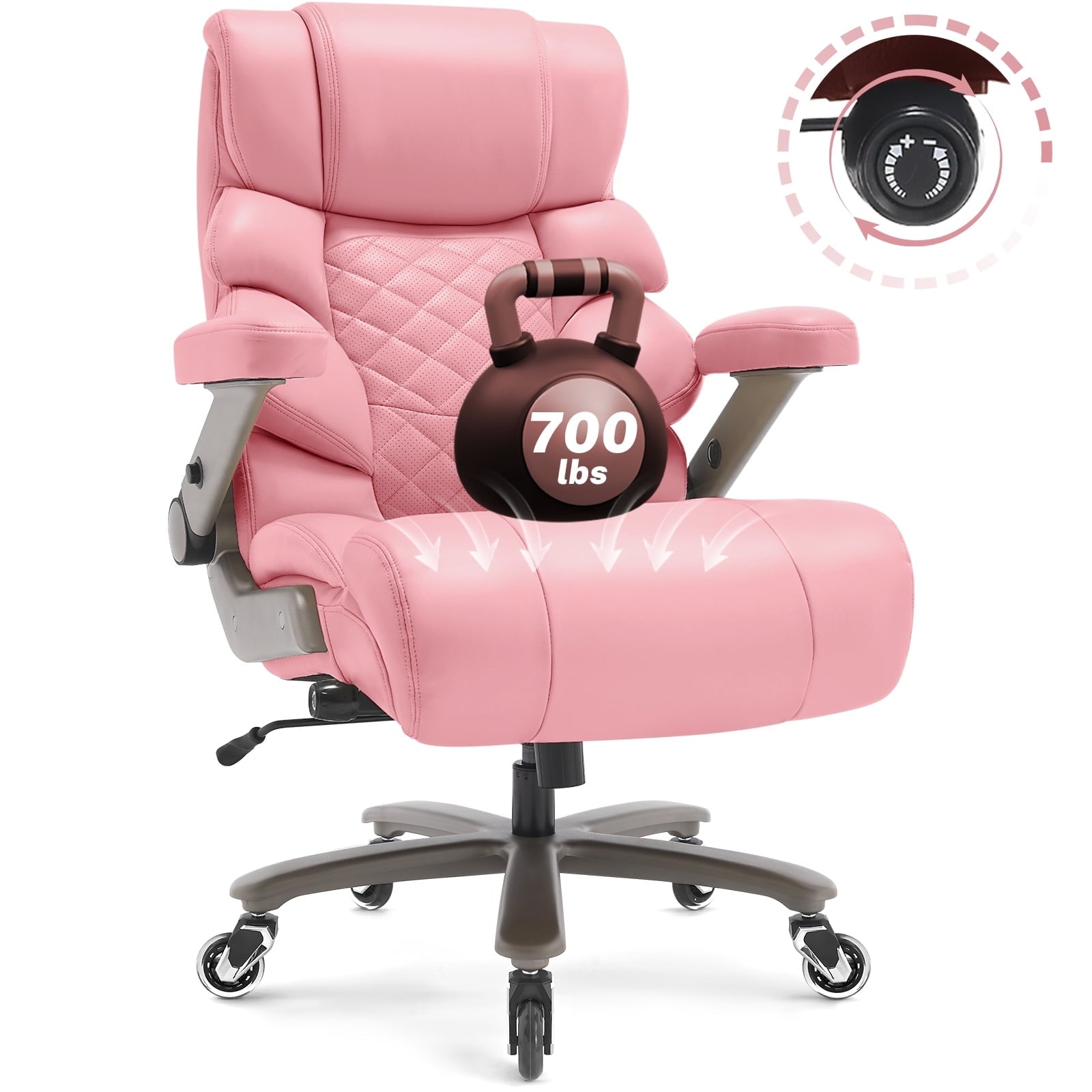 WOSDOM Big and Tall Office Chair 700lbs, Large High Back Executive Chair with Extra Wide Seat, Heavy Duty Rocking Computer Chair, 3D Flip Arms, Adjustable Lumbar Support, Brown