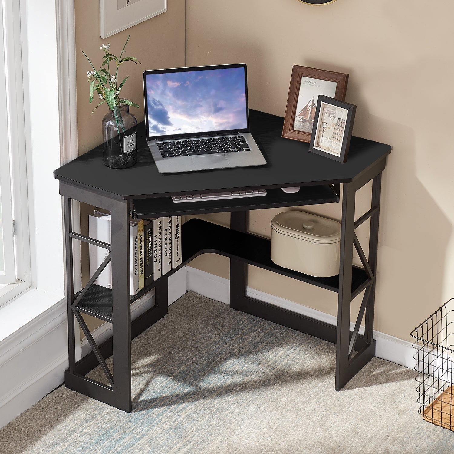 Black Triangle Corner Desk, Office/Computer/Writing Desk for Student Apartments
