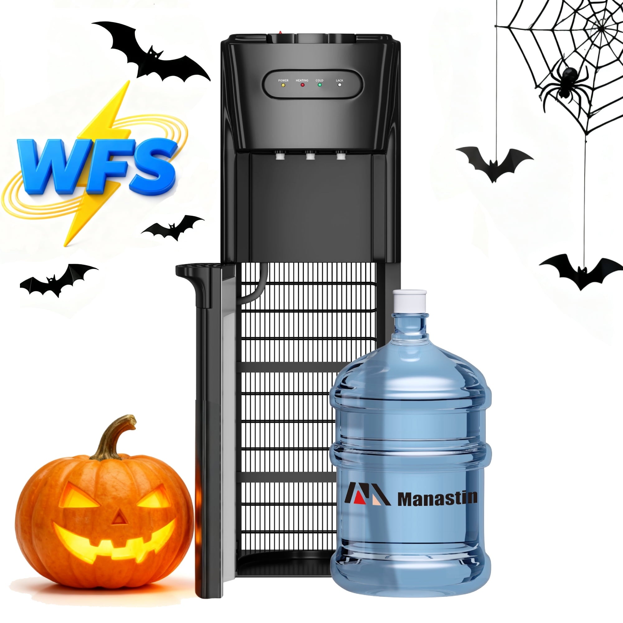 Manastin Bottom-Loading Water Dispenser, 3 Temperatures (Hot, Room and Cold), Child Safety Lock, LED Display with Water Shortage Alert, Black