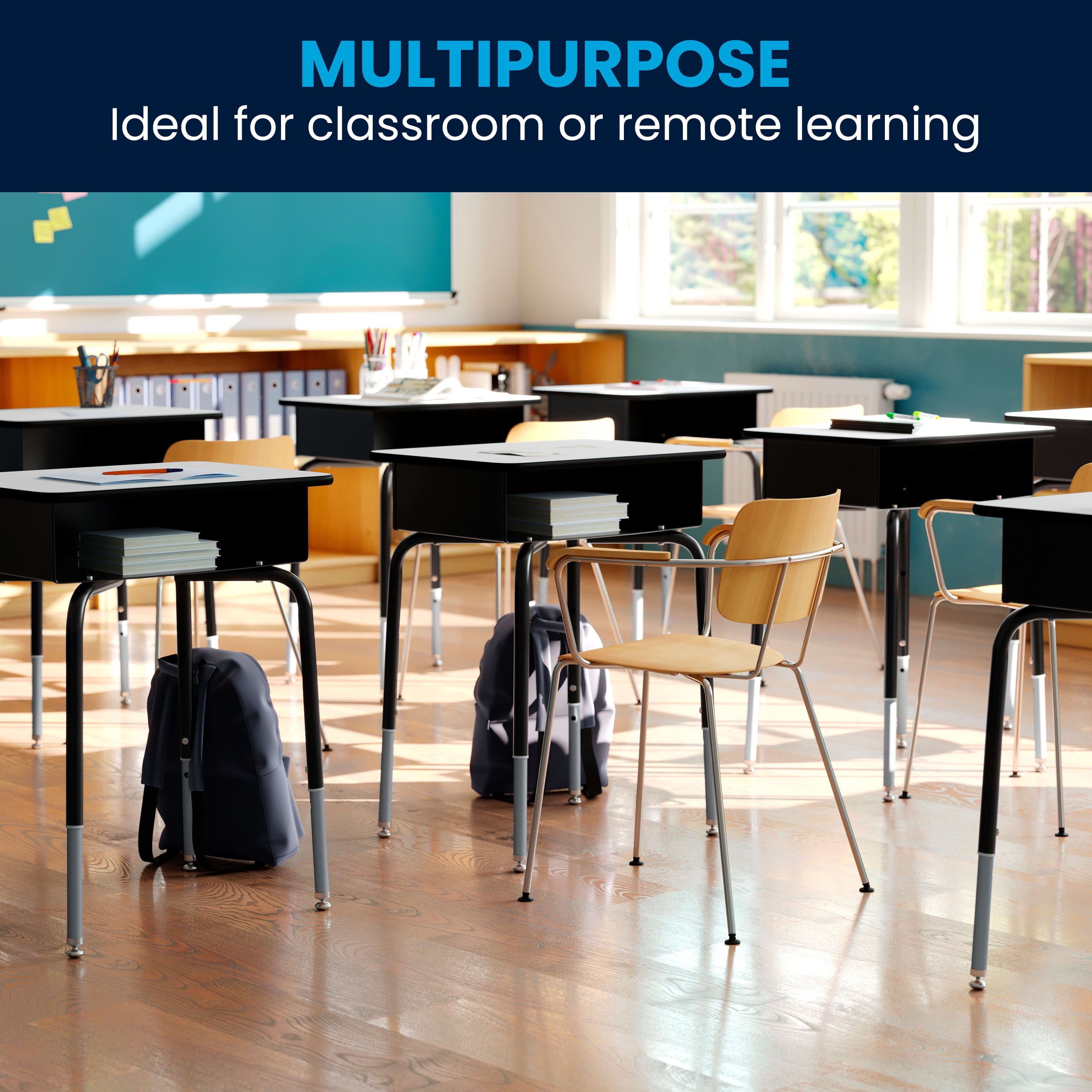 Emma + Oliver Natural Student Desk with Open Front Metal Book Box - School Desk