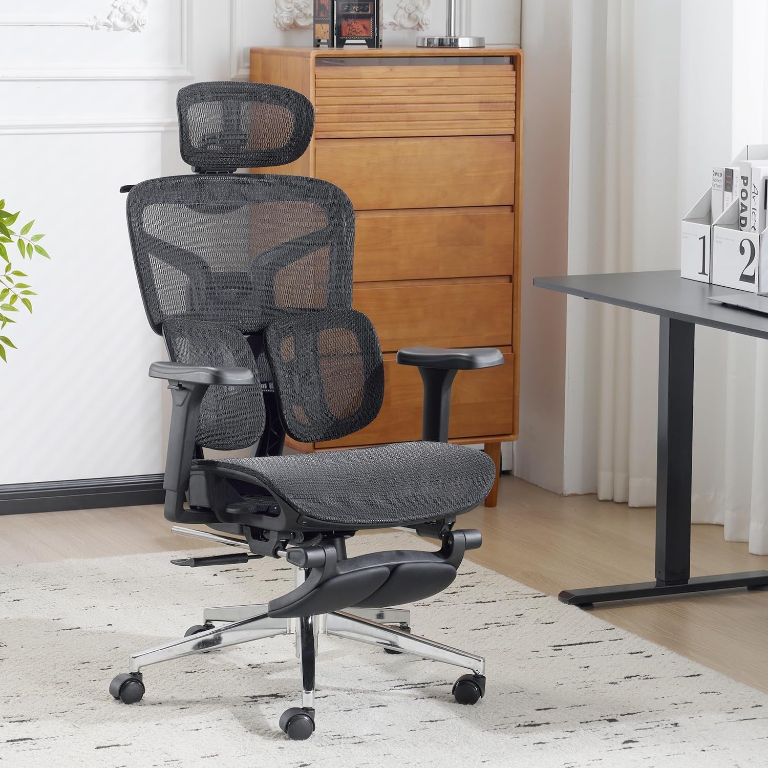 Ergonomic Mesh Office Chair with Armrests, Big and Tall Desk Chair with Lumbar Support, High Back Swivel Computer Chair for Home Office (Black Mesh Dual Support)