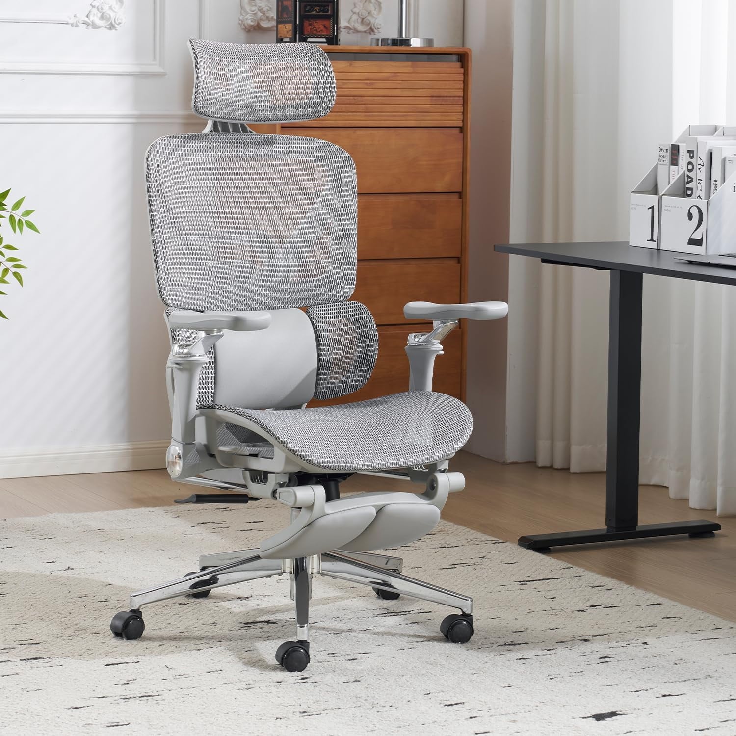 Ergonomic Mesh Office Chair with Armrests, Big and Tall Desk Chair with Lumbar Support, High Back Swivel Computer Chair for Home Office (Black Mesh Dual Support)