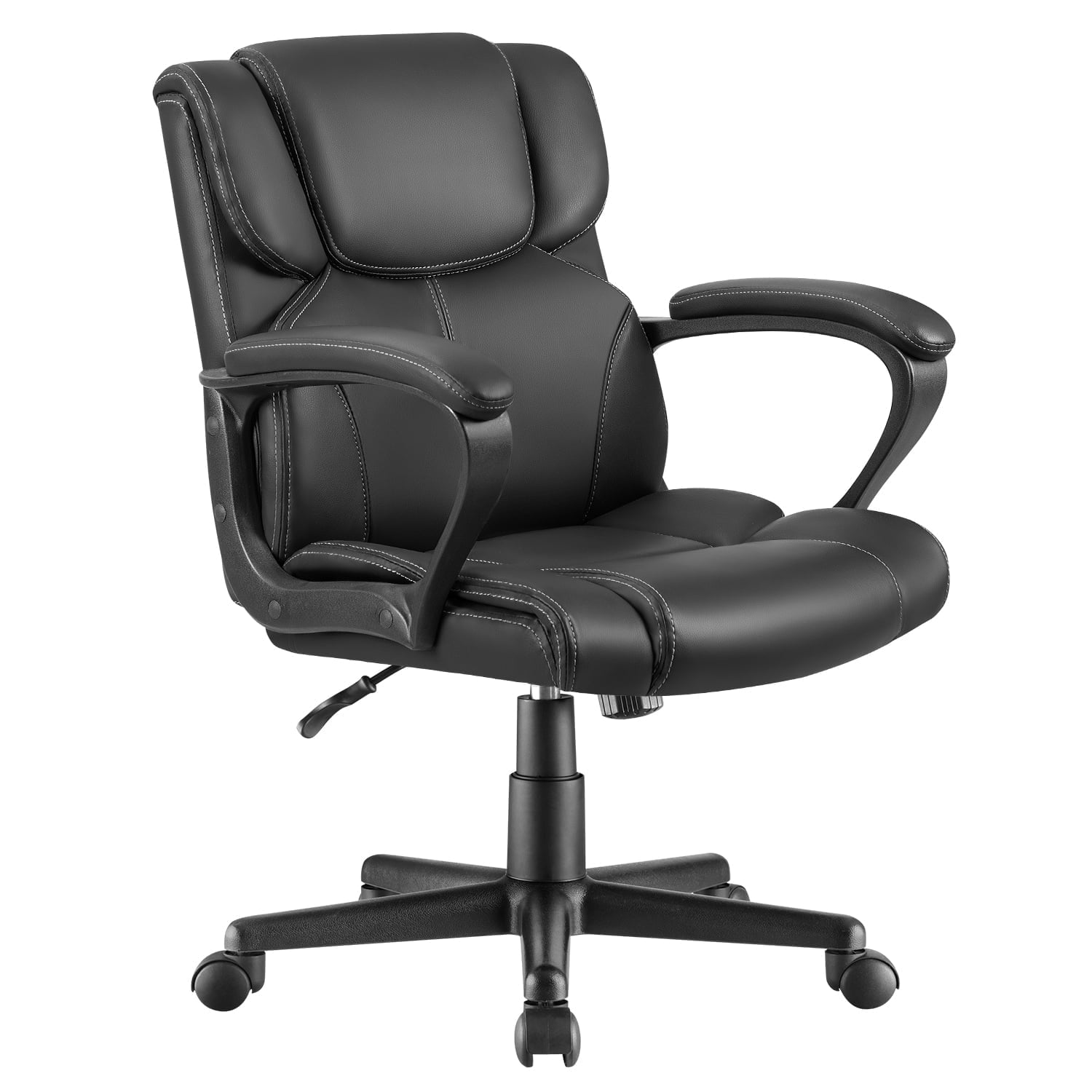 Furmax Mid Back Executive Office Swivel Computer Task Armrests Ergonomic Leather-Padded Desk Chair with Lumbar Support, Black
