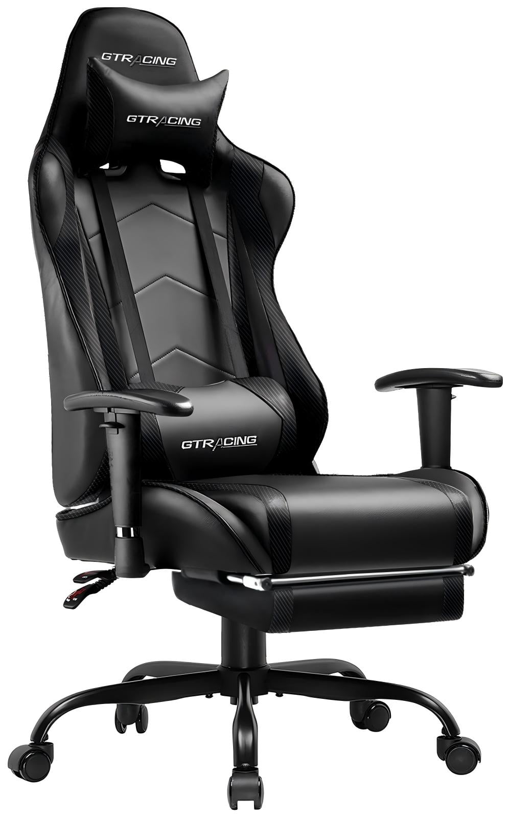 GTRACING Gaming Chair, Ergonomic Office Desk Chair with Lumbar Support, PU Leather, Footrest & Adjustable Headrest, Red