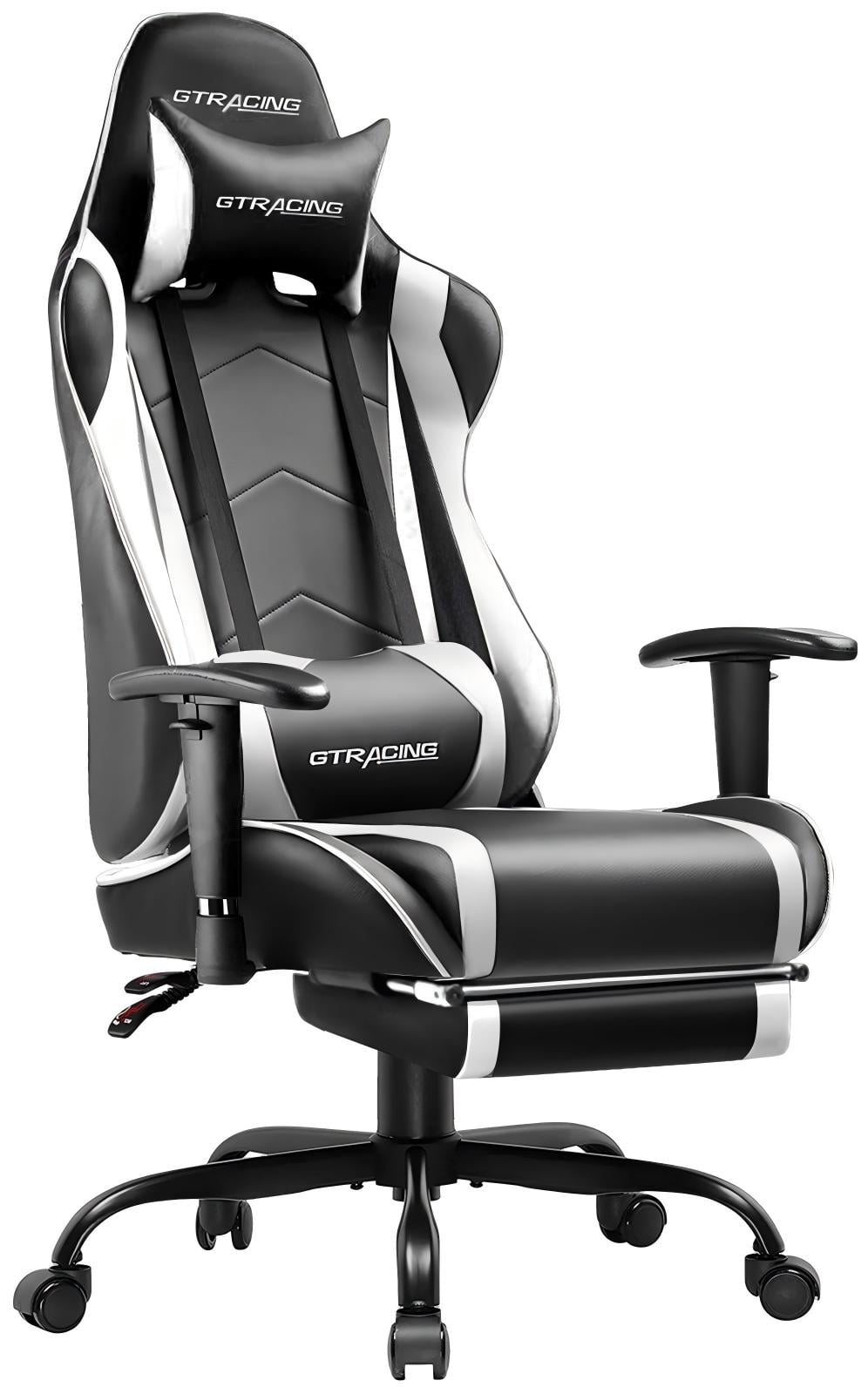 GTRACING Gaming Chair, Ergonomic Office Desk Chair with Lumbar Support, PU Leather, Footrest & Adjustable Headrest, Red