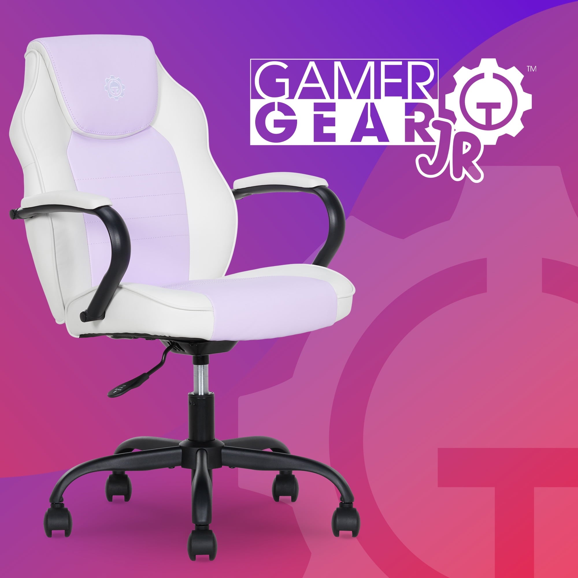Gamer Gear Jr. Xplorer Gaming and Computer Chair, Kids and Teens Gaming Chair with Padded Arms, Adjustable Height, White and Black