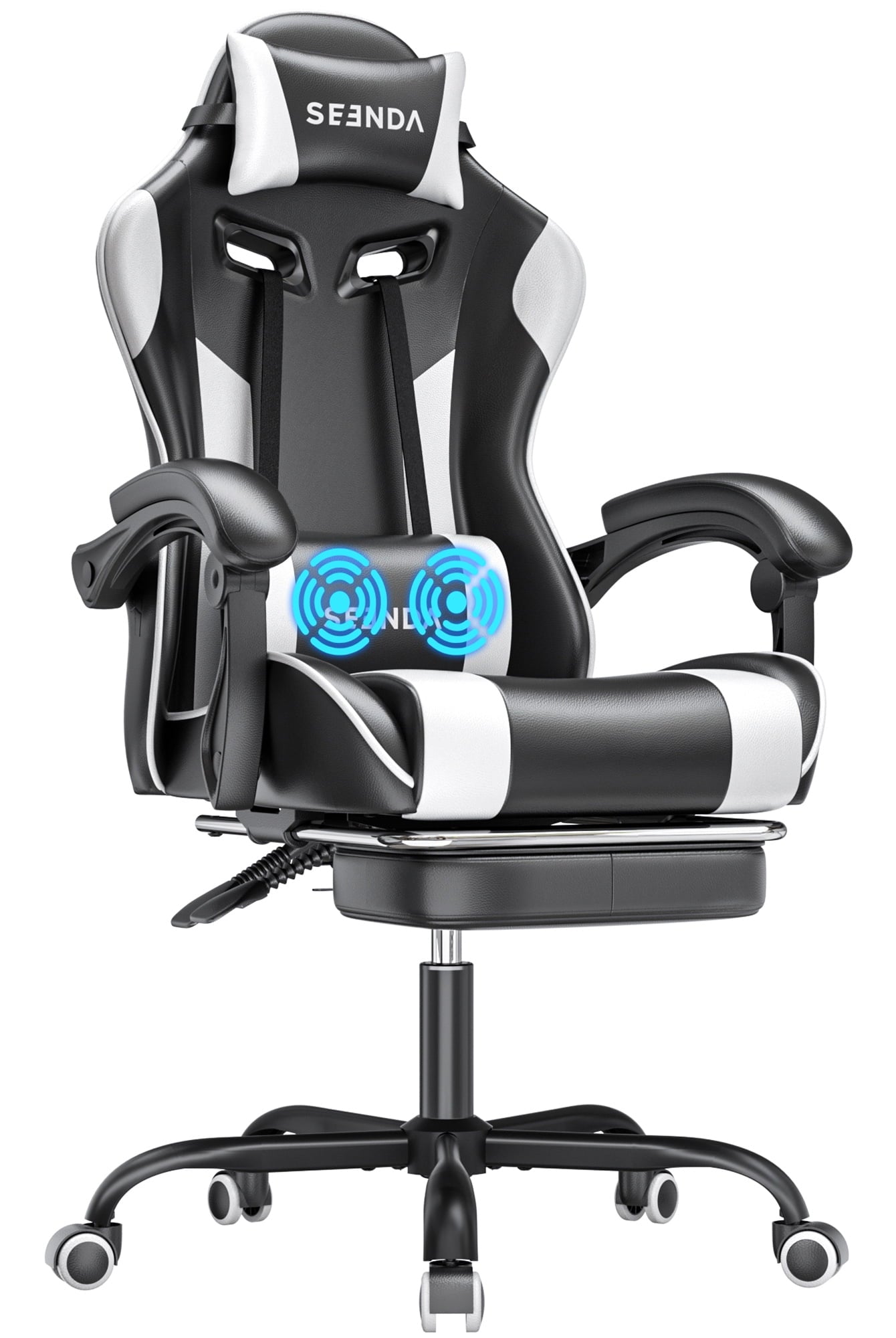 Gaming Chair, Seenda Computer Office Chair, High Back Ergonomic Home Office Desk Chair with Massage Lumbar Support Task Chair, Linkage Armrests and Footrest, Red