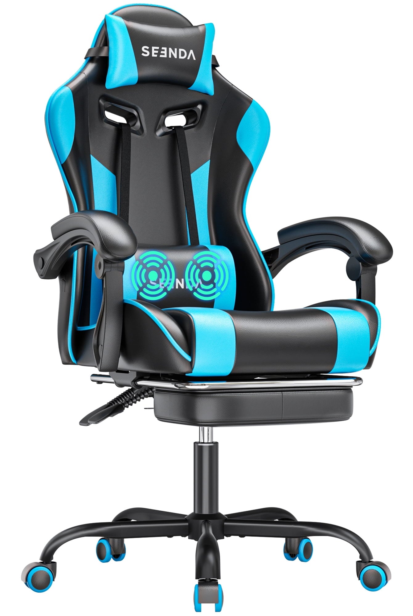 Gaming Chair, Seenda Computer Office Chair, High Back Ergonomic Home Office Desk Chair with Massage Lumbar Support Task Chair, Linkage Armrests and Footrest, Red