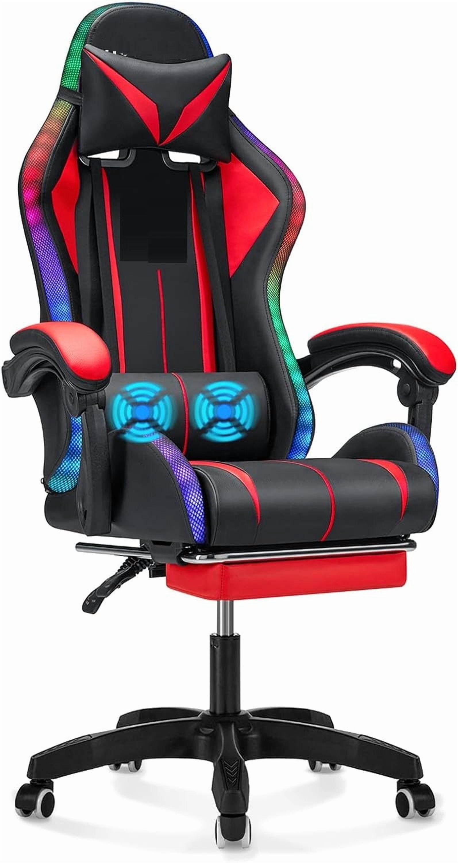 Gaming Chair, Seenda Video Game Chair with Footrest and Lumbar Support, Ergonomic Computer Chair Height Adjustable with Swivel Seat and Headrest, Red