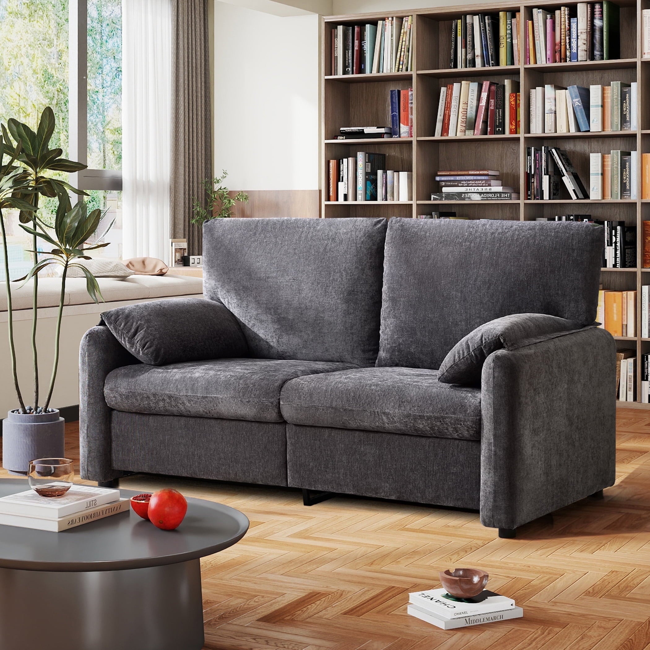 JONPONY 70"Chenille Loveseat, Cloud Couch with Soften Arms for Small Spaces , Neck Extra Deep Seats Sofas, Grey