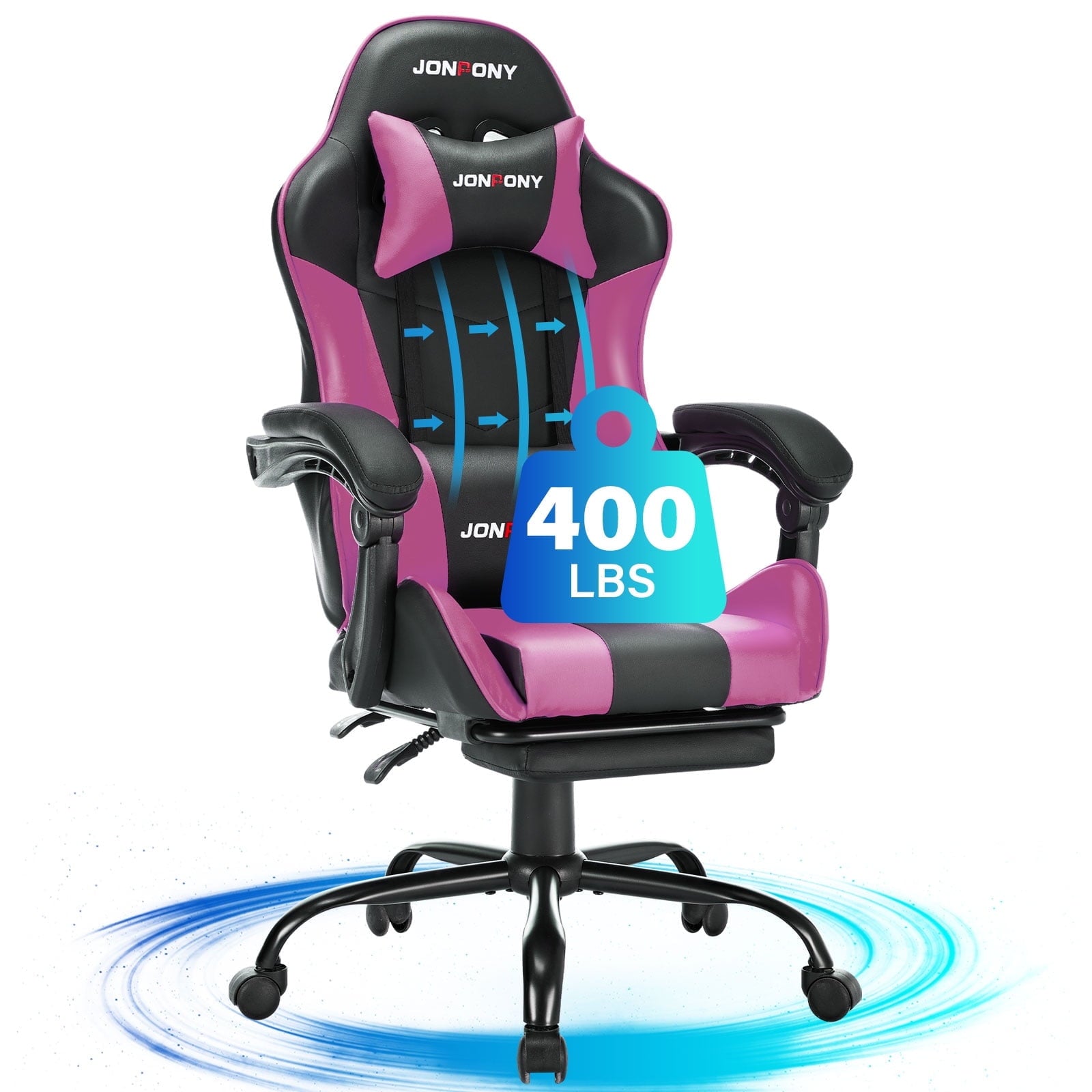 JONPONY Big and Tall 400LBS Gaming Chair, Ergonomic Design, Gamer Chair PU Leather with Footrest and Lumbar Support, High Back Office Chair Support 8 Hours Long Sitting, Computer Chair,Red