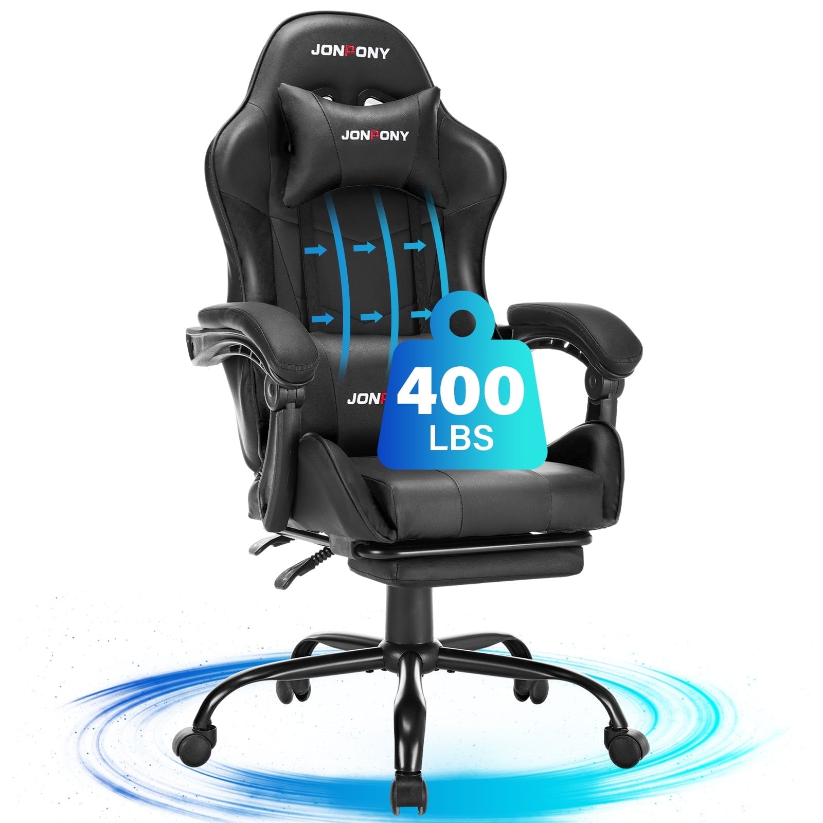 JONPONY Big and Tall 400LBS Gaming Chair, Ergonomic Design, Gamer Chair PU Leather with Footrest and Lumbar Support, High Back Office Chair Support 8 Hours Long Sitting, Computer Chair,Red