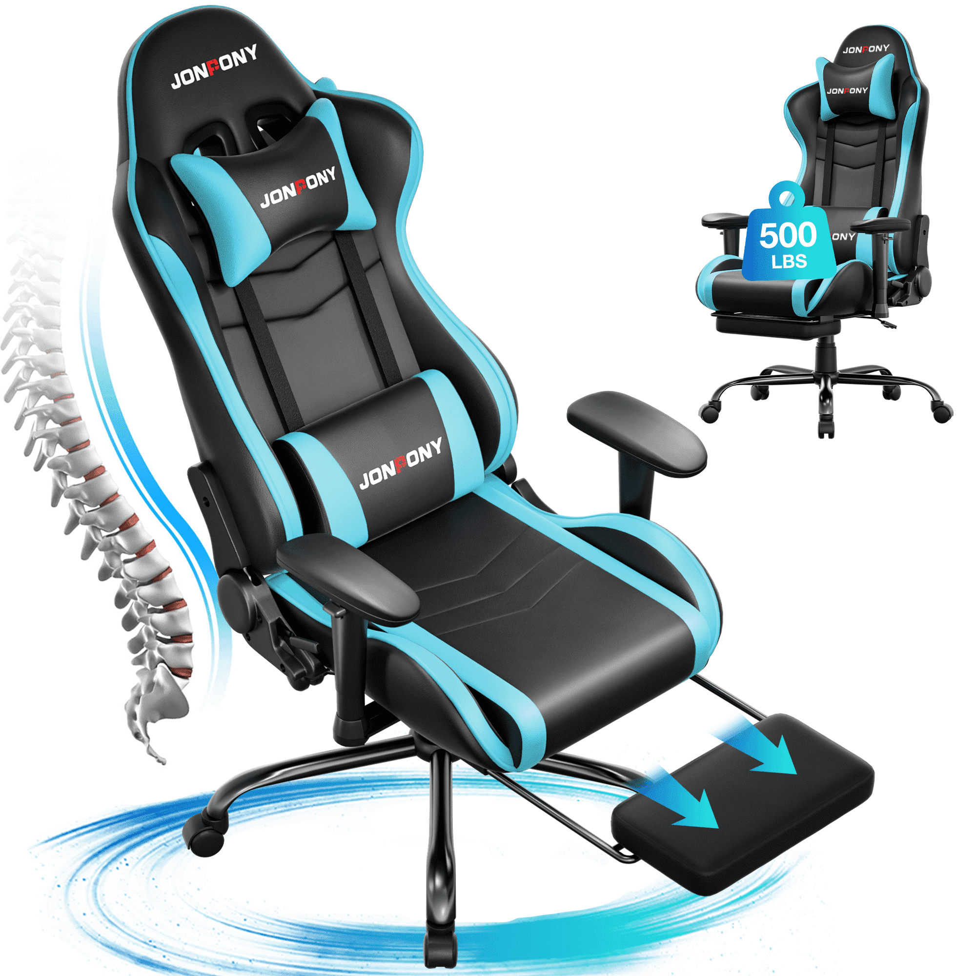 JONPONY Big and Tall 500LBS Gaming Chair, Ergonomic Design, Gamer Chair PU Leather with Footrest and Lumbar Support, High Back Office Chair Support 8 Hours Long Sitting, Computer Chair,Red