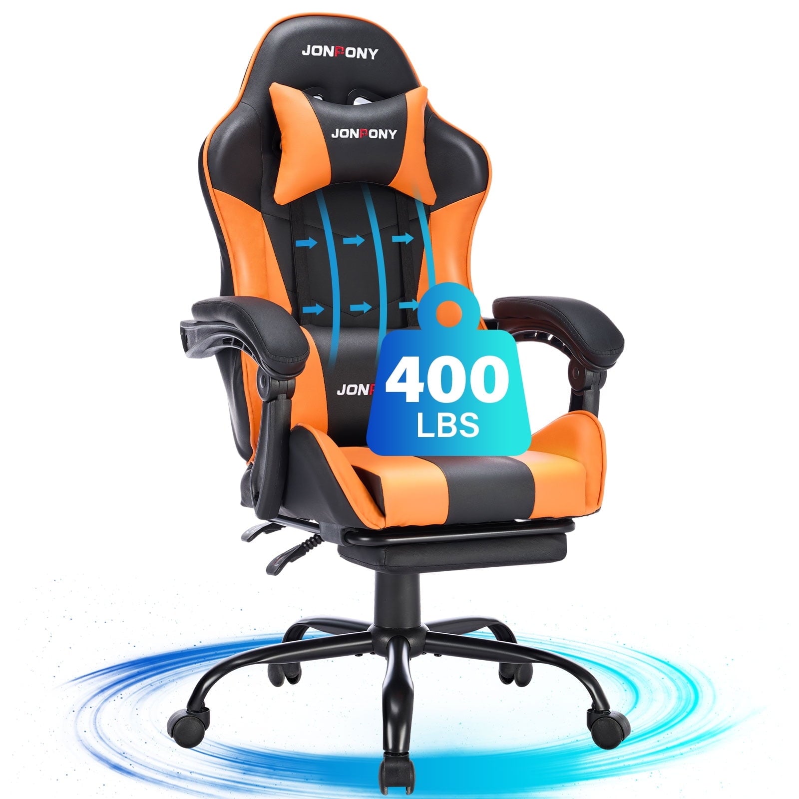 JONPONY Big and Tall 400LBS Gaming Chair, Ergonomic Design, Gamer Chair PU Leather with Footrest and Lumbar Support, High Back Office Chair Support 8 Hours Long Sitting, Computer Chair,Red