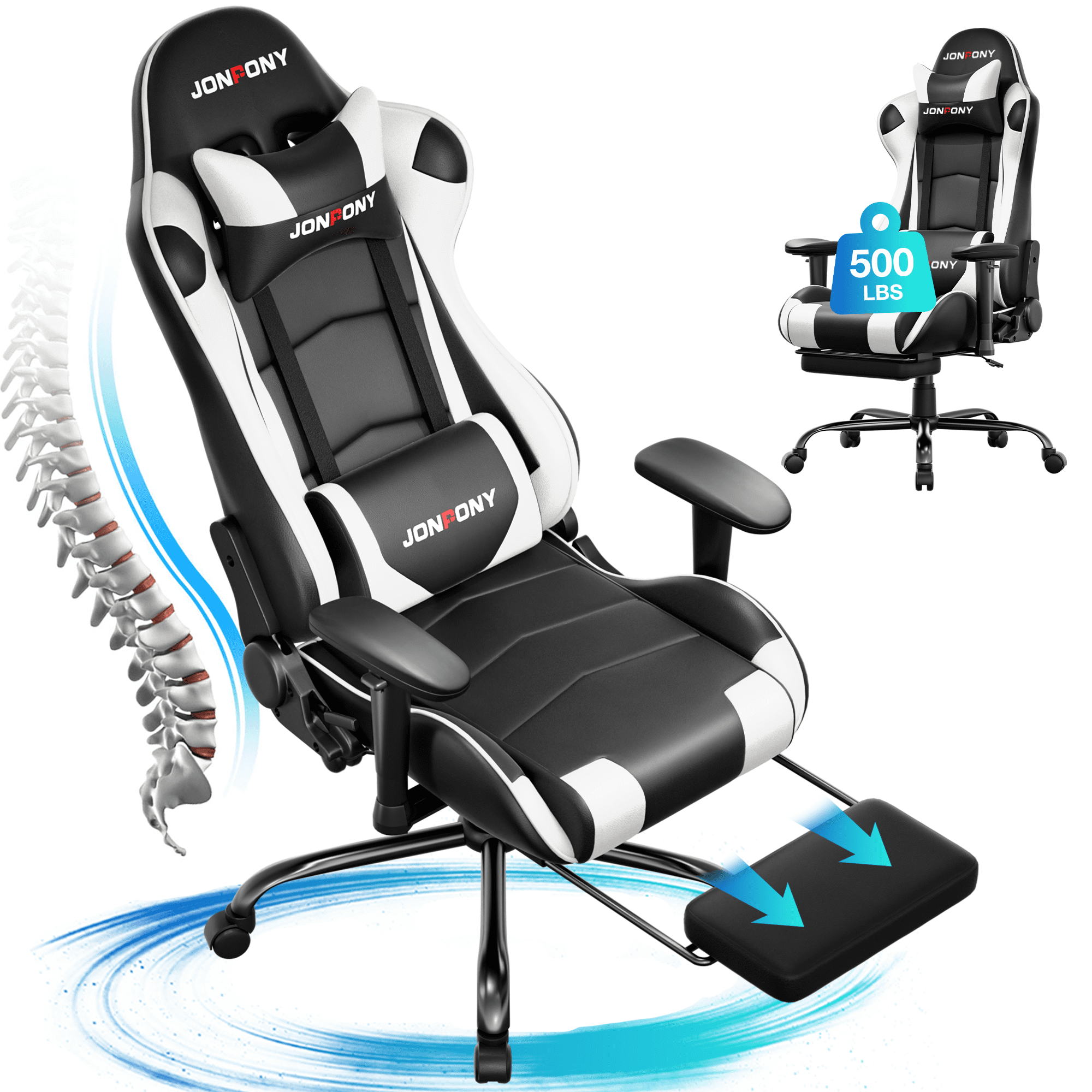 JONPONY Big and Tall 500LBS Gaming Chair, Ergonomic Design, Gamer Chair PU Leather with Footrest and Lumbar Support, High Back Office Chair Support 8 Hours Long Sitting,Red Computer Chair,Red