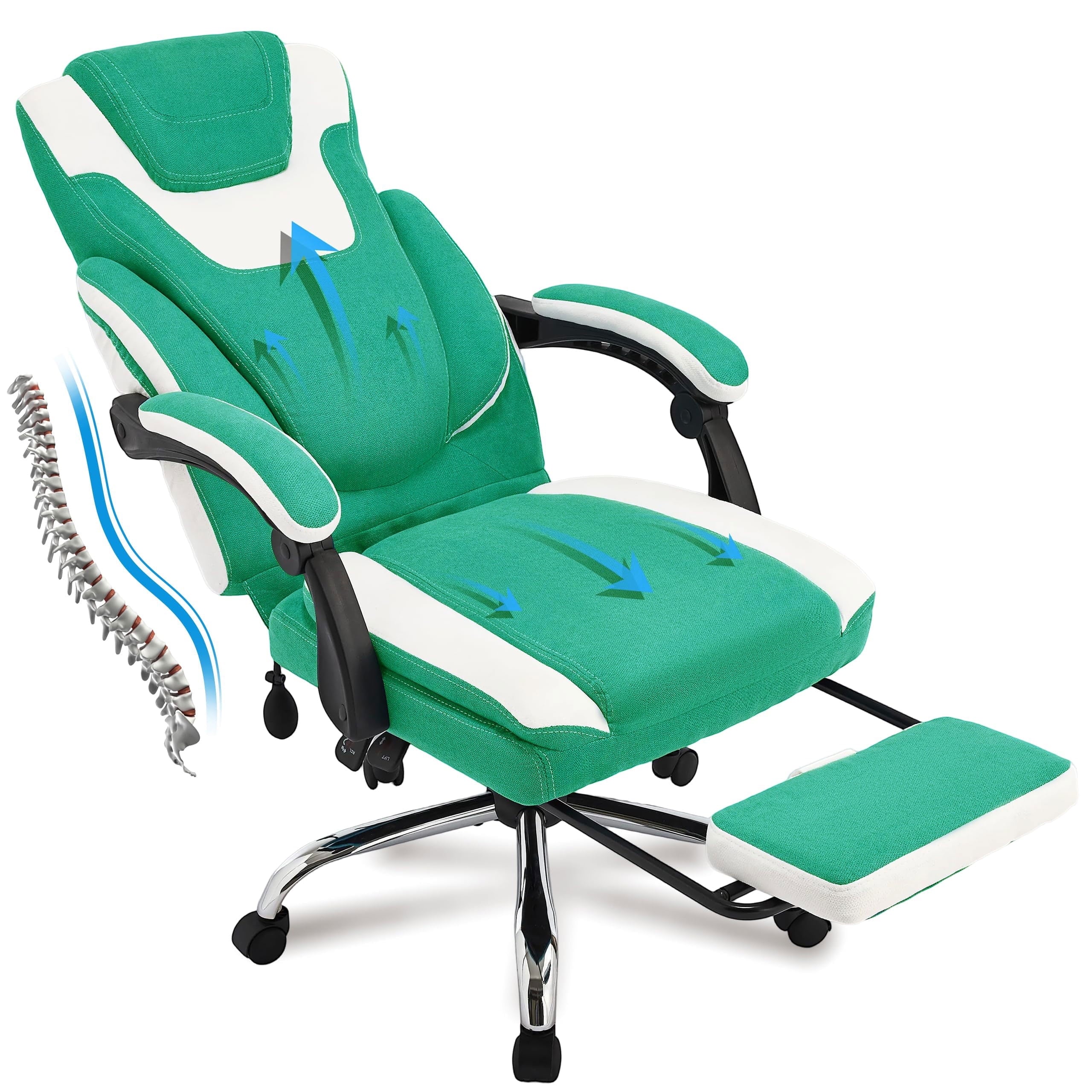 JONPONY Big and Tall Office Chair 400lbs, Executive Reclining Office Chairs with Footrest, High Back Home Office Chair Thick Padded Armrests, Ergonomic Adjustable Lumbar Support, PinkWhite