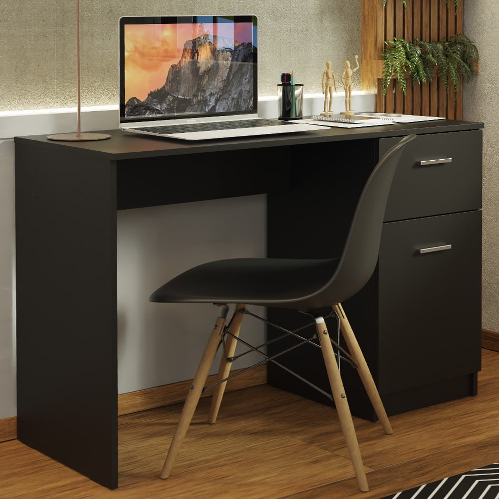 Madesa Compact Computer Desk Study Table for Small Spaces Home Office 43 Inch Student Laptop PC Writing Desks with Storage and Drawer, Modern Ergonomic Gaming Workstation - Black