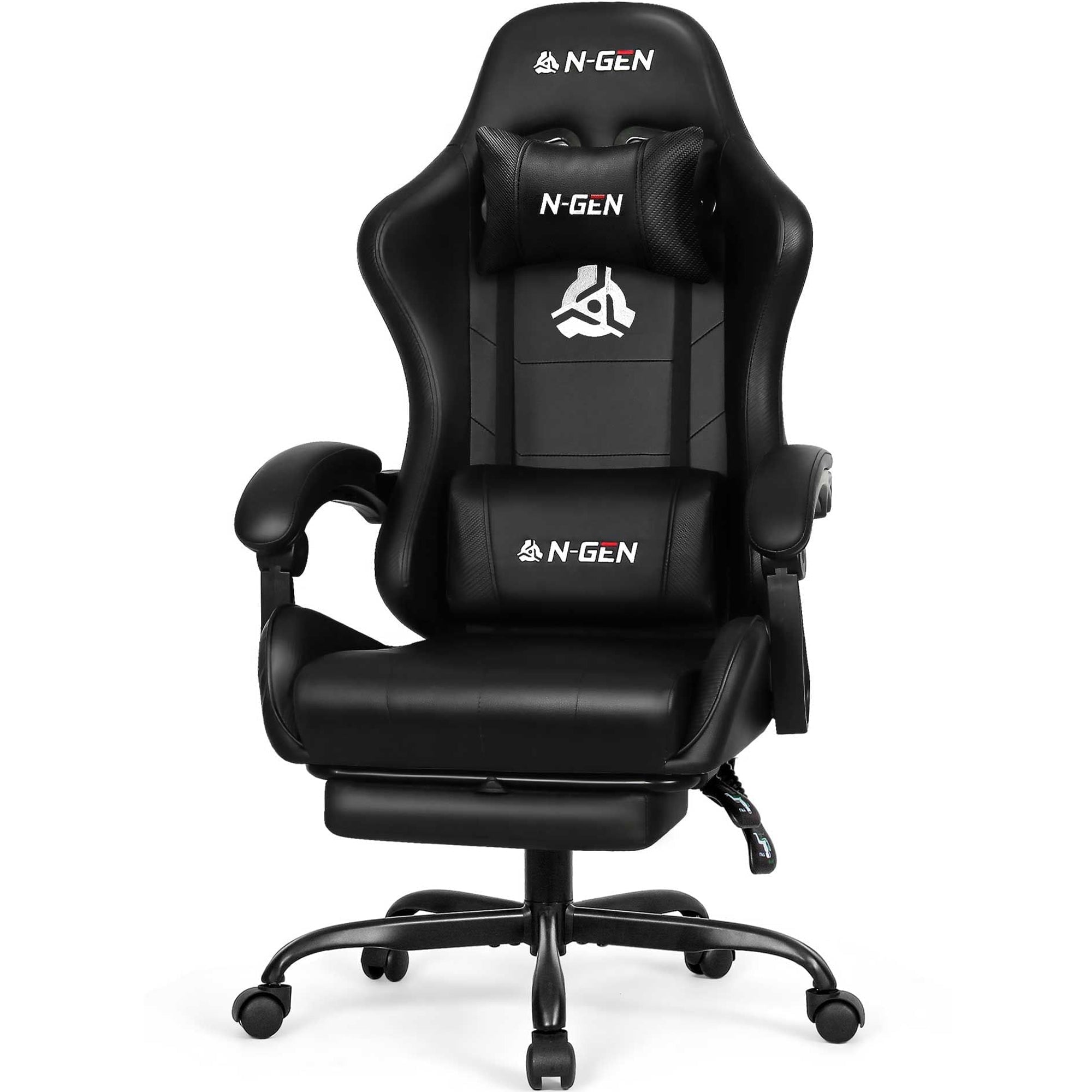 Neo Chair N-Gen Gaming Chair, Ergonomic Video Game Chair with Headrest, Adjustable Footrest, Lumbar Support High Back PU Leather for Adults, Black