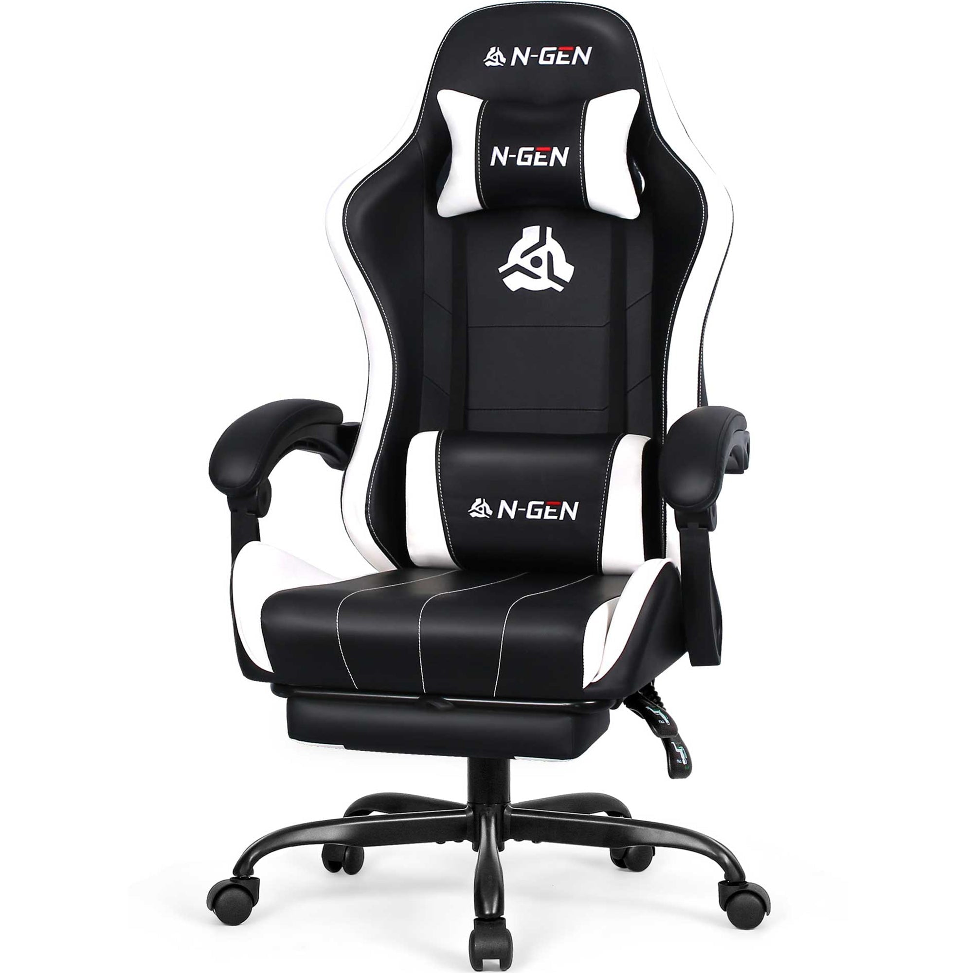 Neo Chair N-Gen Gaming Chair, Ergonomic Video Game Chair with Headrest, Adjustable Footrest, Lumbar Support High Back PU Leather for Adults, Black