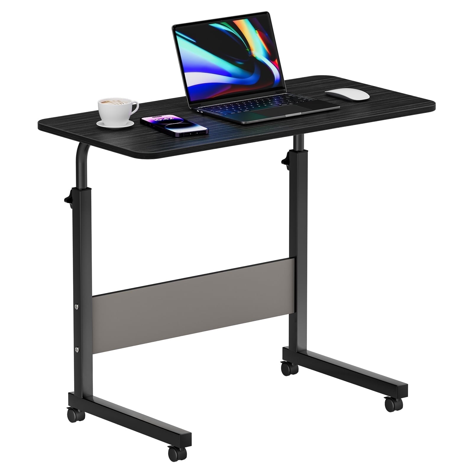 Qiushi Portable Couch Side Table Adjustable Tray Table on Wheels for Home, Office Black