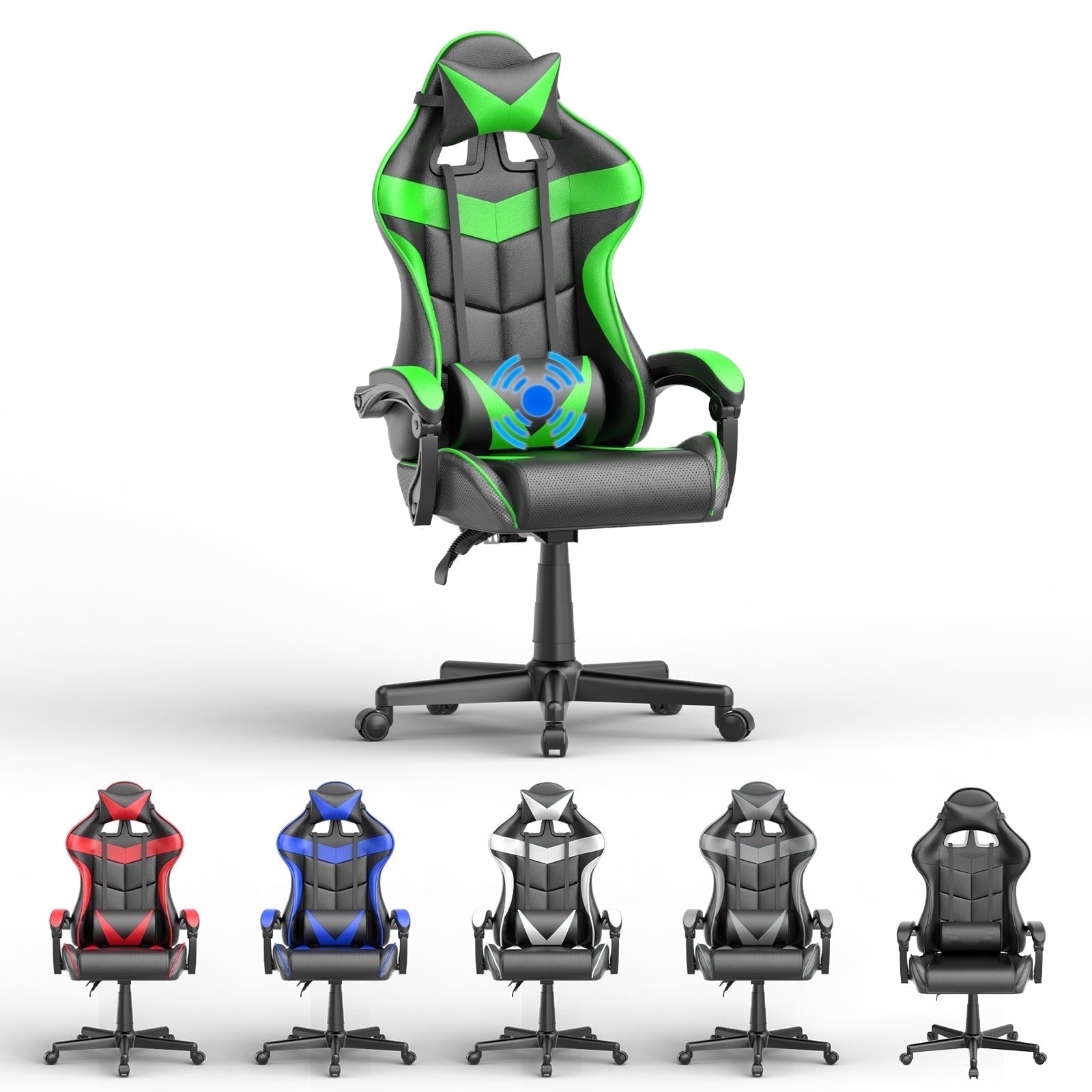 Soontrans Gaming Chair with Massage, High Back Computer Gamer Chair for Adults and s, Ergonomic Game Chair with Adjustable Headrest and Lumbar Support (Blue)