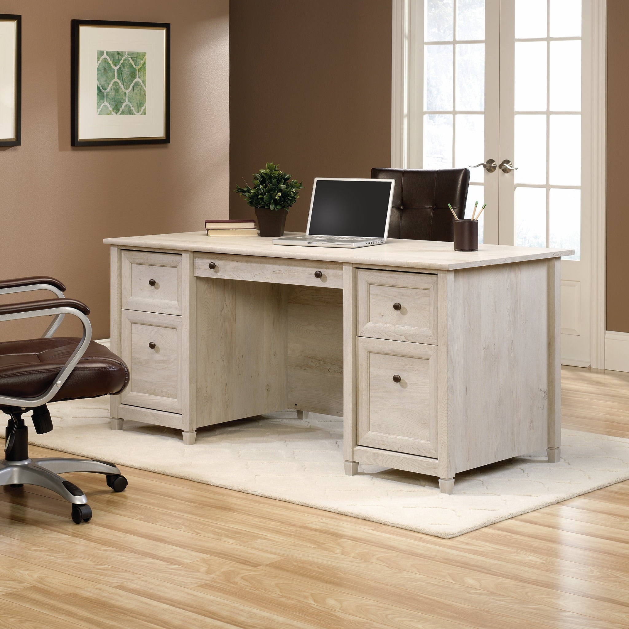 Sauder Edge Water Executive Desk, Chalked Chestnut Finish
