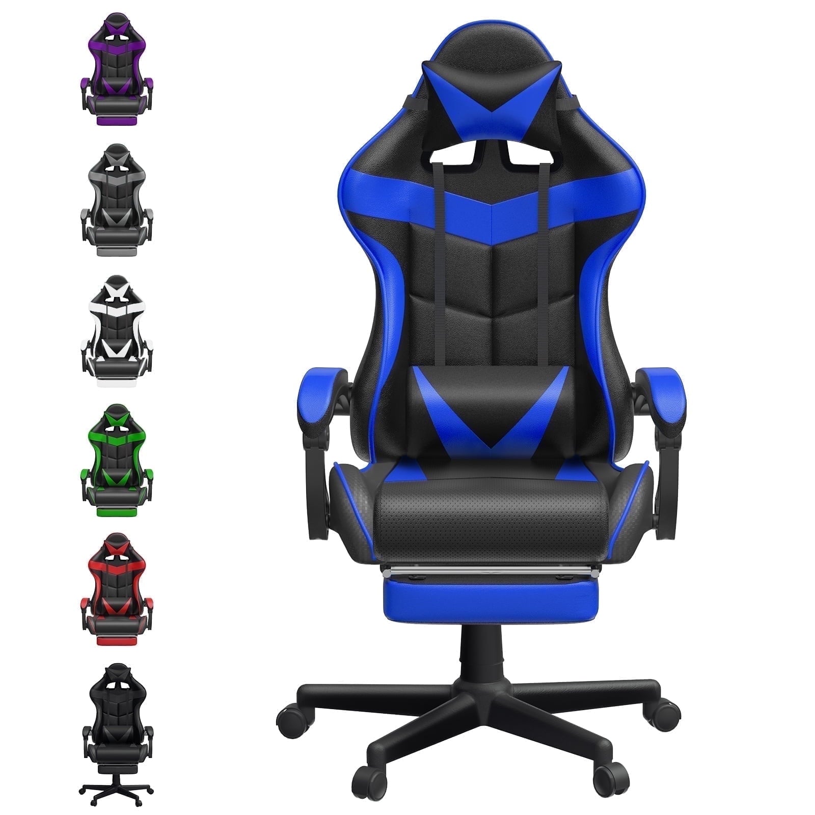 Soontrans Gaming Chair with Massage, High Back Computer Gamer Chair for Adults and s, Ergonomic Game Chair with Adjustable Headrest and Lumbar Support (Blue)