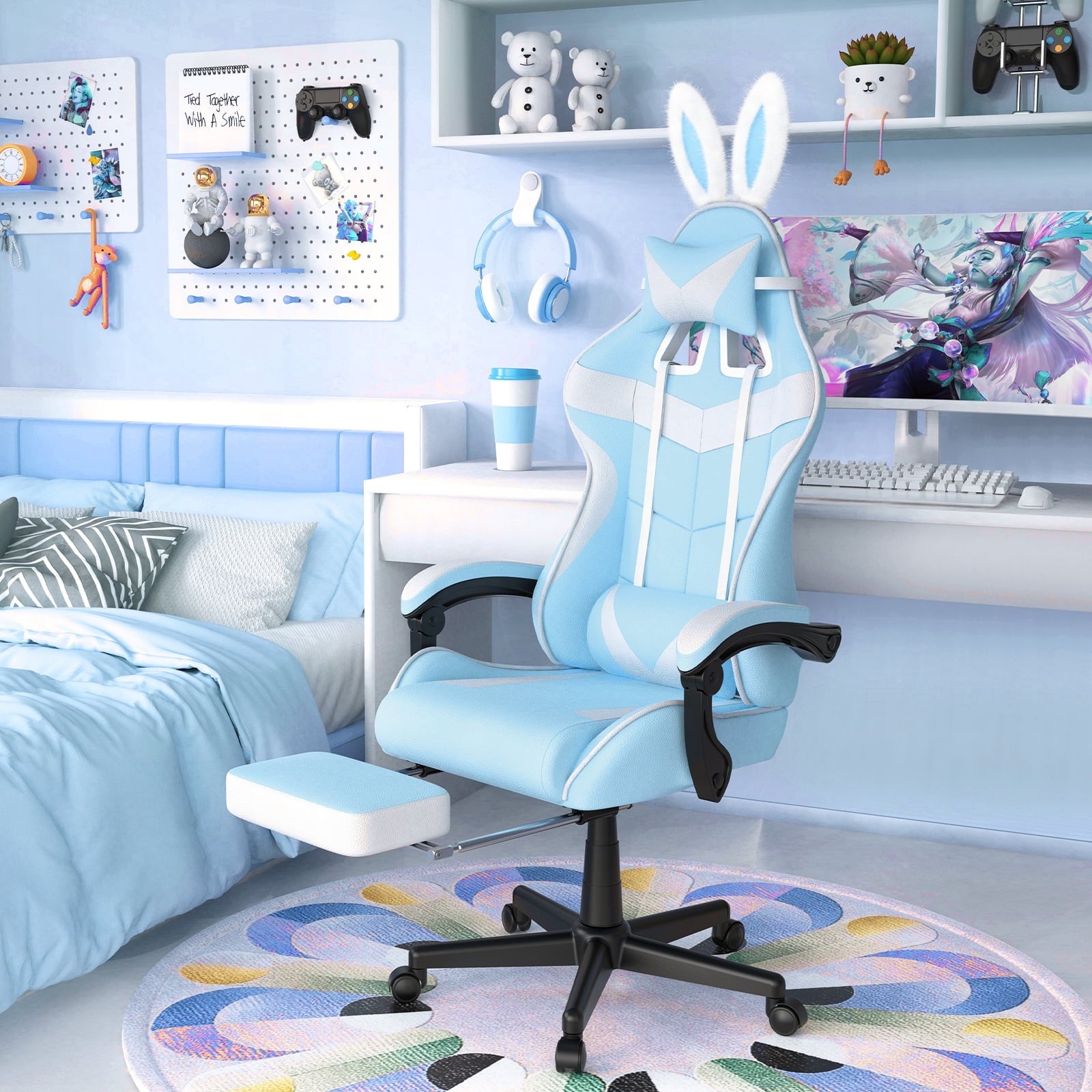 Soontrans Gaming Chair with Massage, High Back Computer Gamer Chair for Adults and s, Ergonomic Game Chair with Adjustable Headrest and Lumbar Support (Blue)