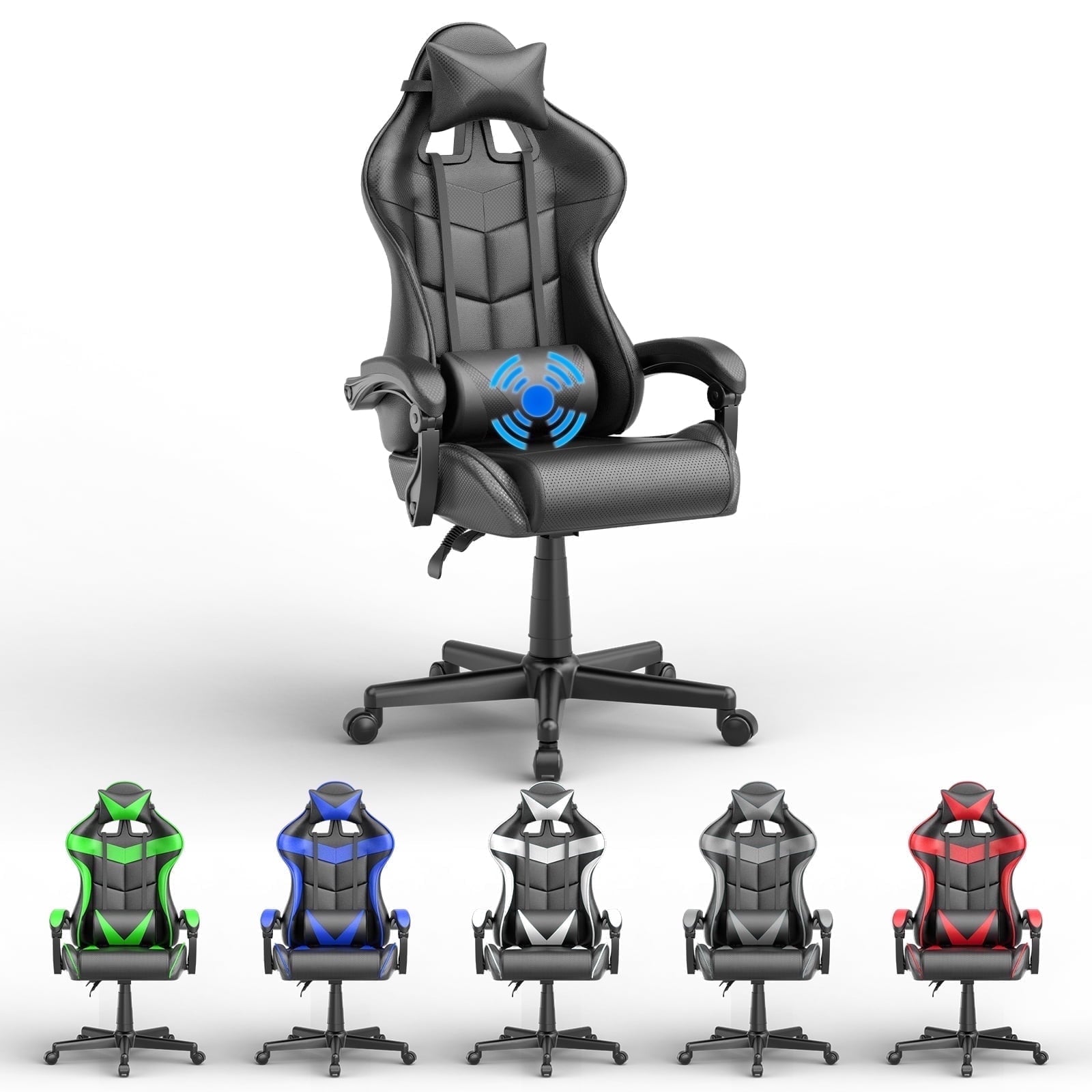 Soontrans Gaming Chair with Massage, High Back Computer Gamer Chair for Adults and s, Ergonomic Game Chair with Adjustable Headrest and Lumbar Support (Blue)