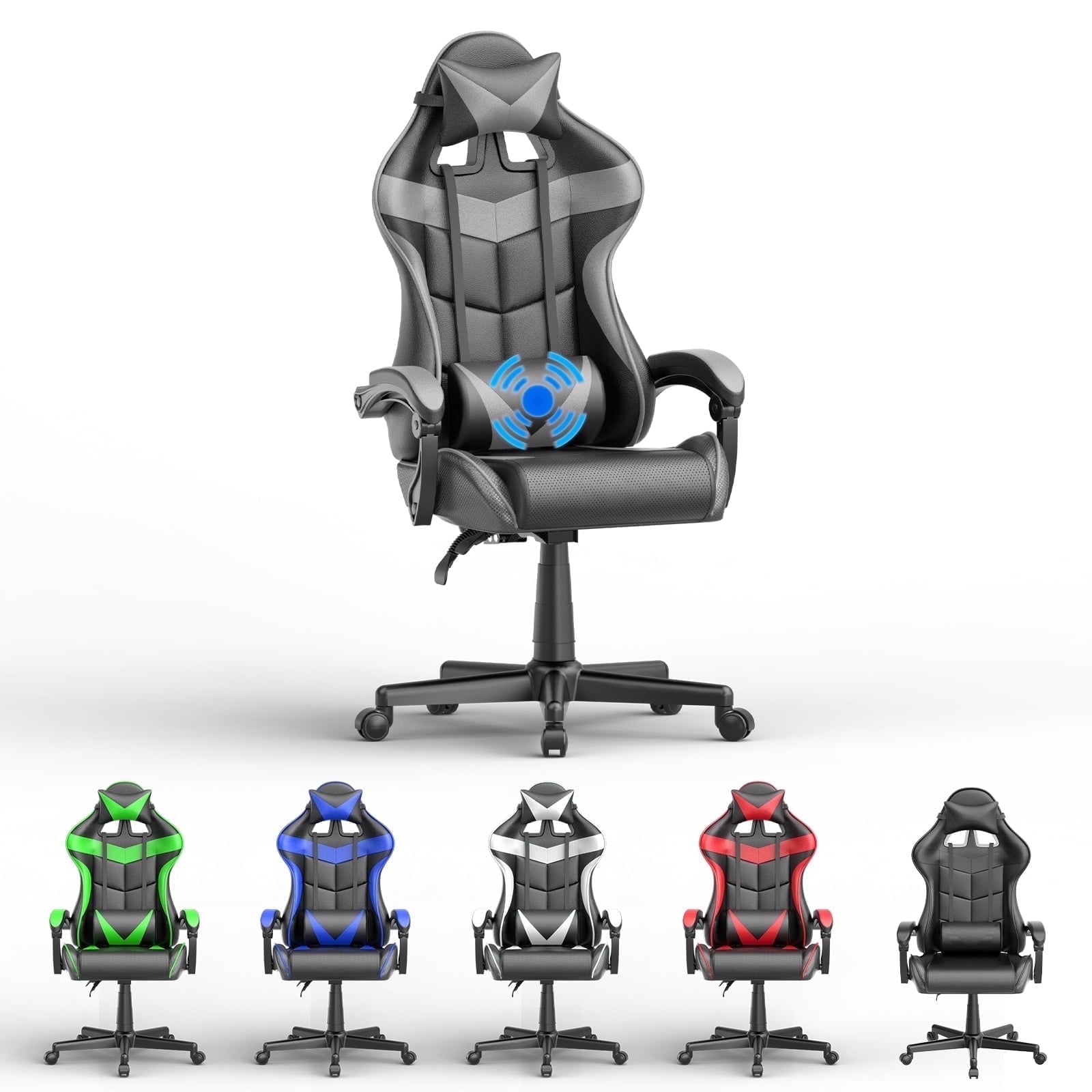 Soontrans Gaming Chair with Massage, High Back Computer Gamer Chair for Adults and s, Ergonomic Game Chair with Adjustable Headrest and Lumbar Support (Blue)