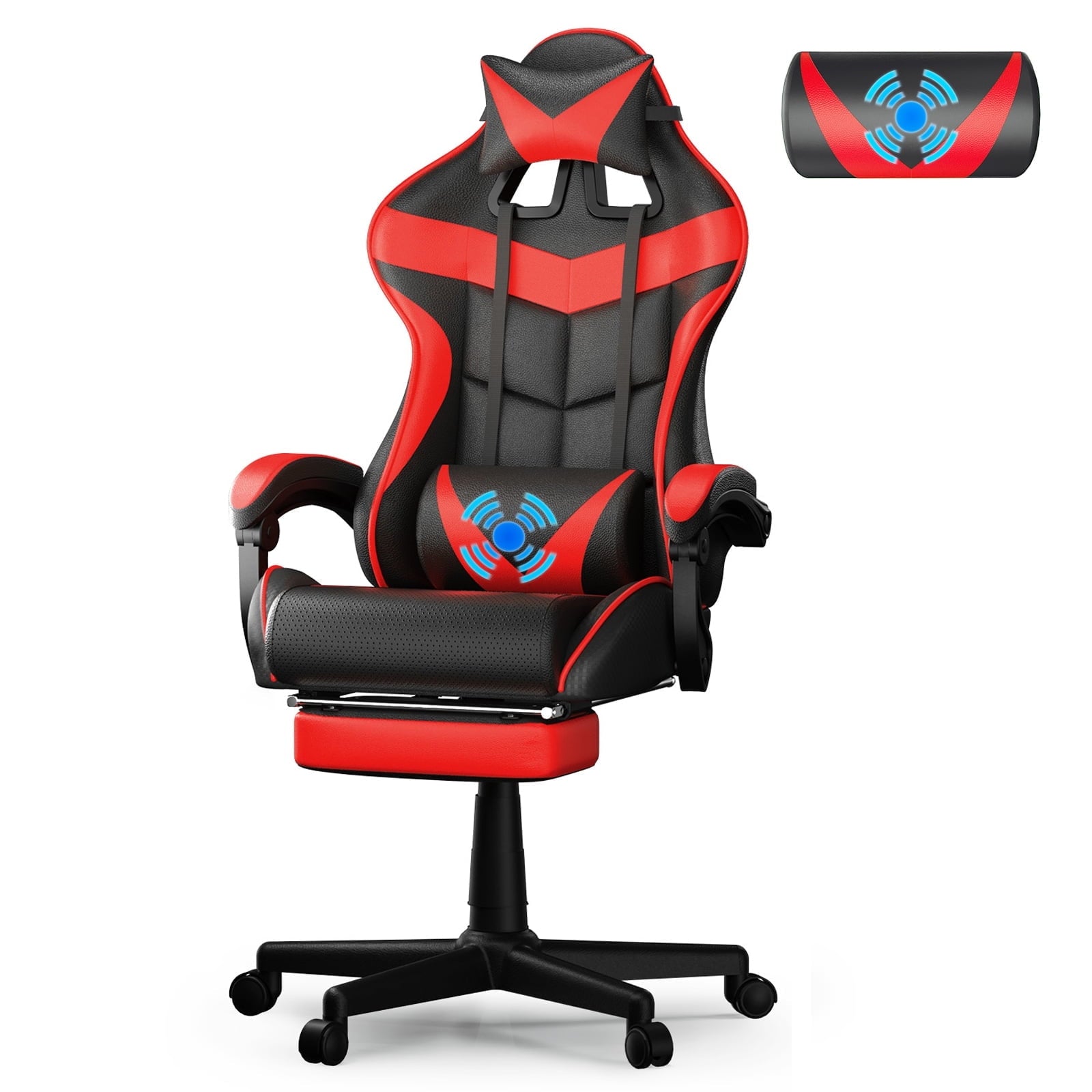 Soontrans Gaming Chair with Massage, High Back Computer Gamer Chair for Adults and s, Ergonomic Game Chair with Adjustable Headrest and Lumbar Support (Blue)