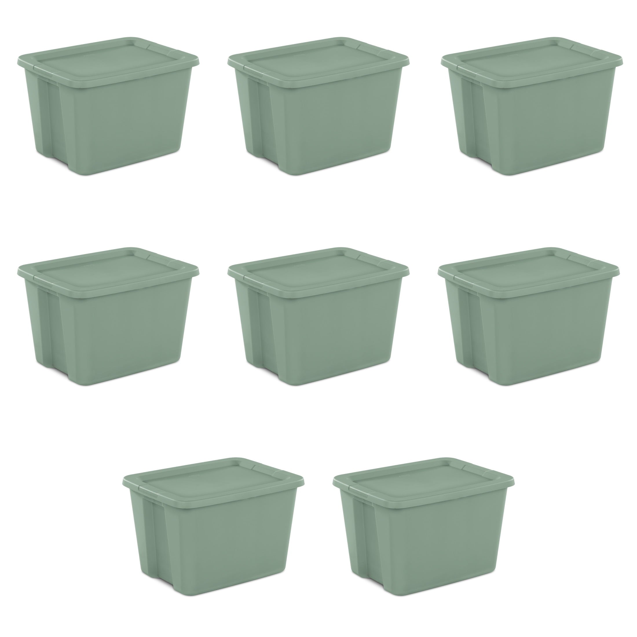 Sterilite Large Storage Bin, 18 Gallon Plastic Storage Container with Snap-On Lid, Light Green, 8 Count