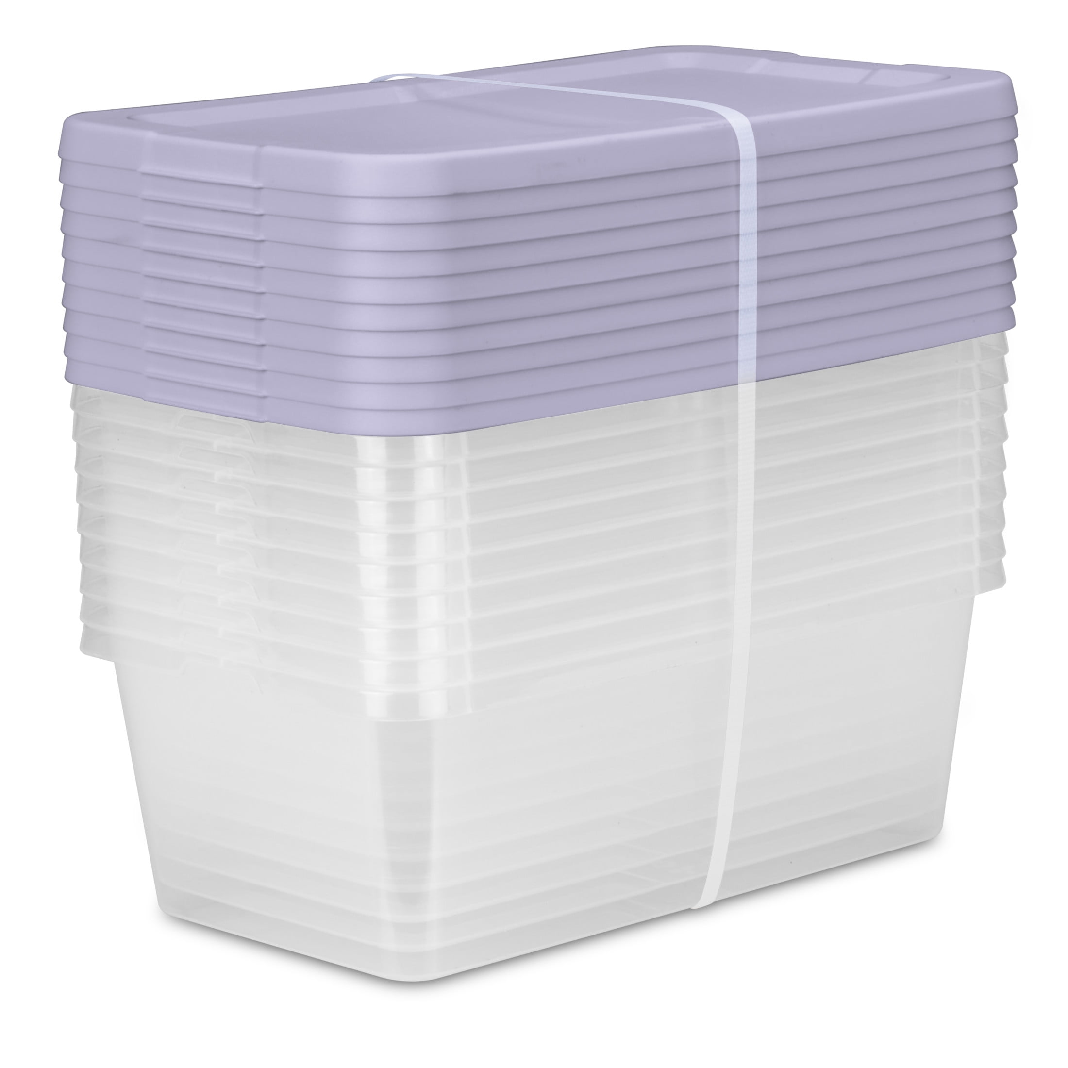 Sterilite Set of (10) 6 Quart Storage Boxes, Clear Plastic Storage Bin with Snap-On Lid, White