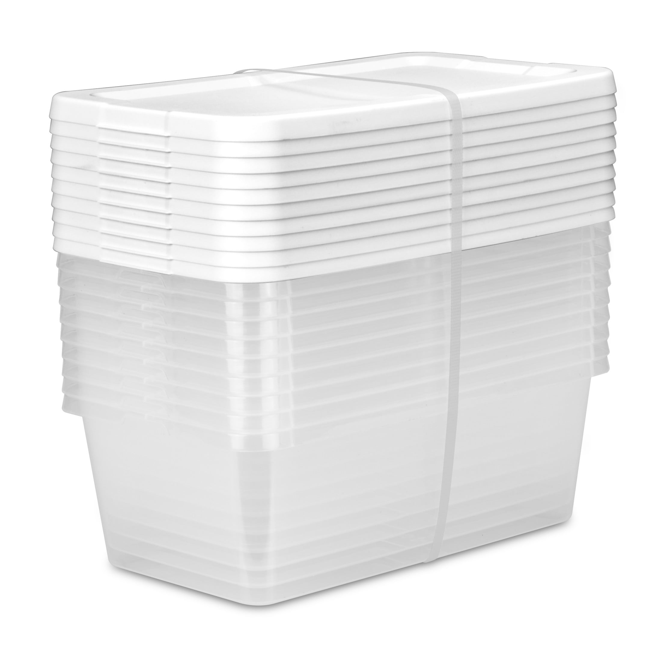 Sterilite Set of (10) 6 Quart Storage Boxes, Clear Plastic Storage Bin with Snap-On Lid, White