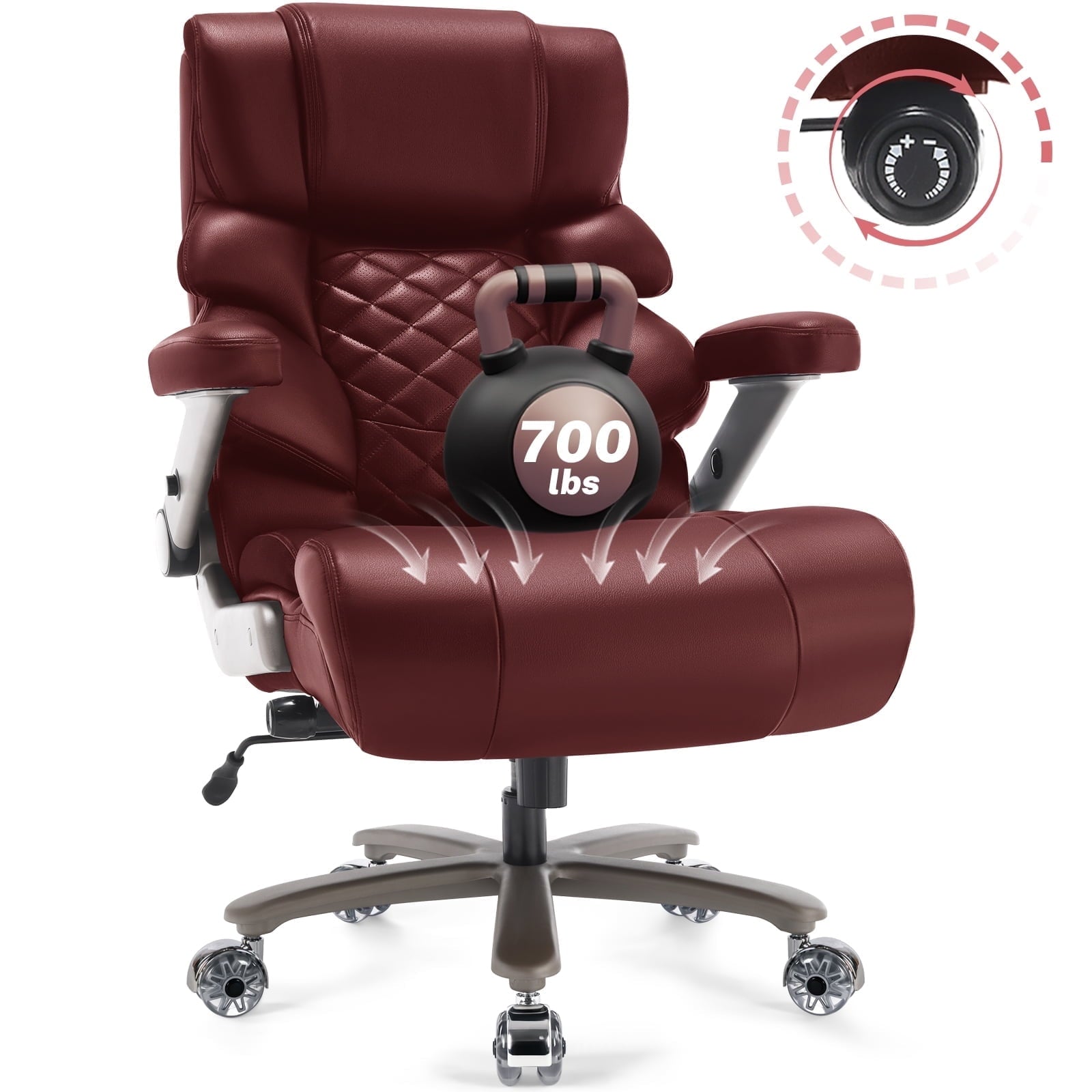 WOSDOM Big and Tall Office Chair 700lbs, Large High Back Executive Chair with Extra Wide Seat, Heavy Duty Rocking Computer Chair, 3D Flip Arms, Adjustable Lumbar Support, Brown