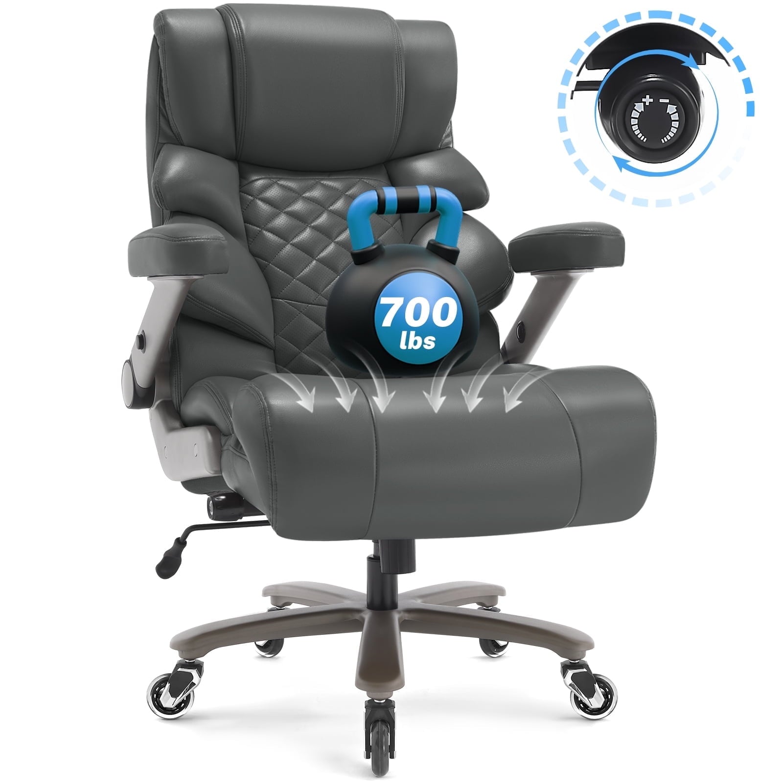 WOSDOM Big and Tall Office Chair 700lbs, Large High Back Executive Chair with Extra Wide Seat, Heavy Duty Rocking Computer Chair, 3D Flip Arms, Adjustable Lumbar Support, Brown