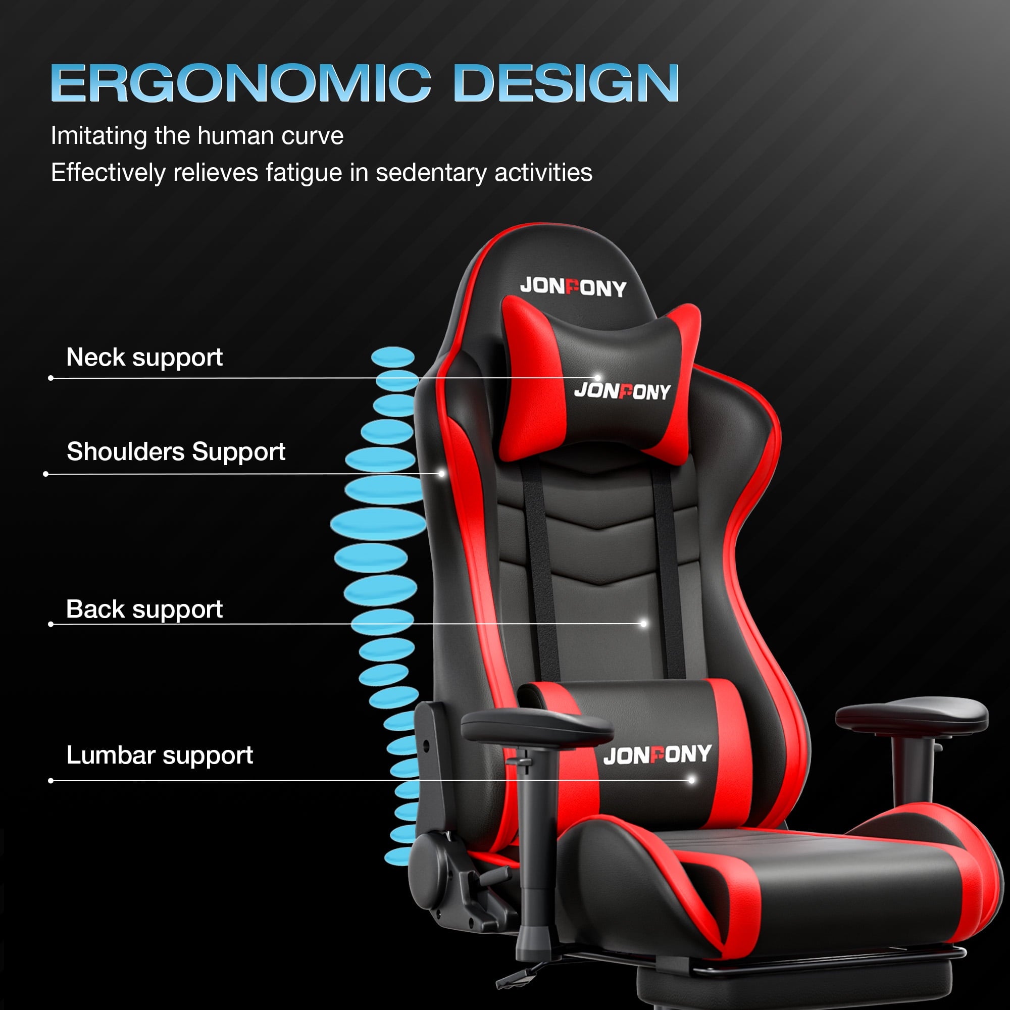 JONPONY Big and Tall 500LBS Gaming Chair, Ergonomic Design, Gamer Chair PU Leather with Footrest and Lumbar Support, High Back Office Chair Support 8 Hours Long Sitting, Computer Chair,Red