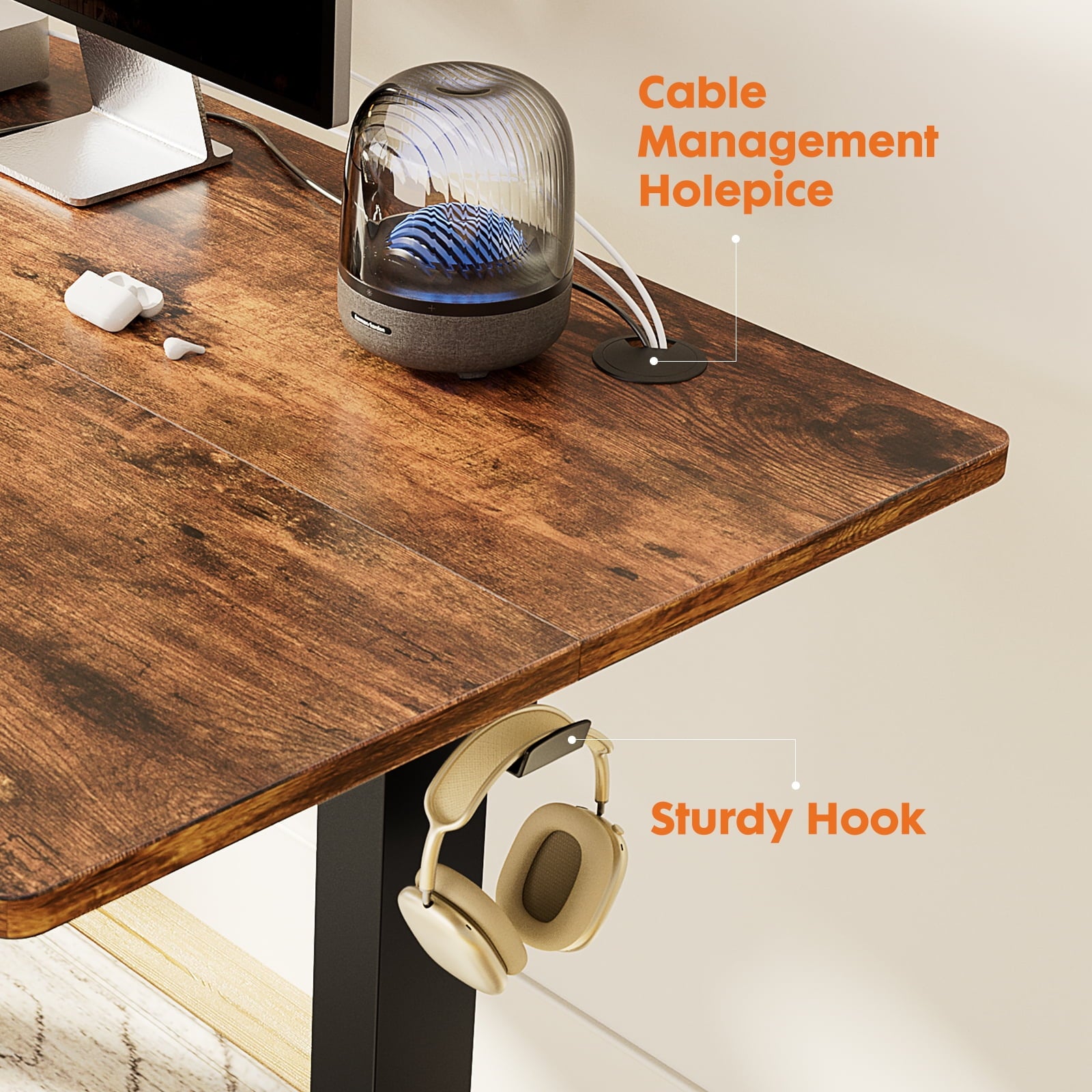 GIANNA Electric Adjustable Standing Desk - 40"x24" Sit-to-Stand Office Desk with 2 Hooks & Wire Hole