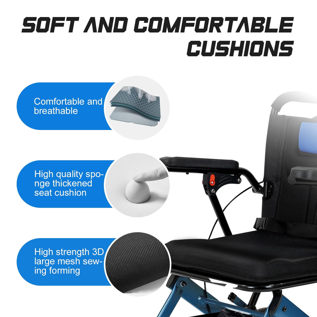 20LBS Ultra-Lightweight Foldable Wheelchair for Adults & Seniors, 10” Honeycomb Tires, Dual Handbrake, 220LBS Capacity, Portable for Travel & Daily Use