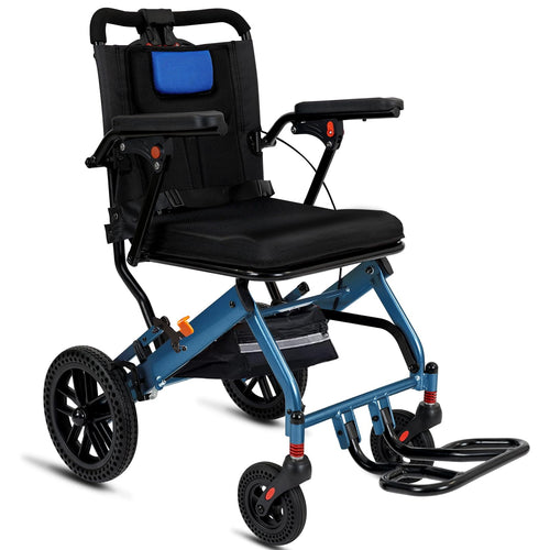 20LBS Ultra-Lightweight Foldable Wheelchair for Adults & Seniors, 10” Honeycomb Tires, Dual Handbrake, 220LBS Capacity, Portable for Travel & Daily Use