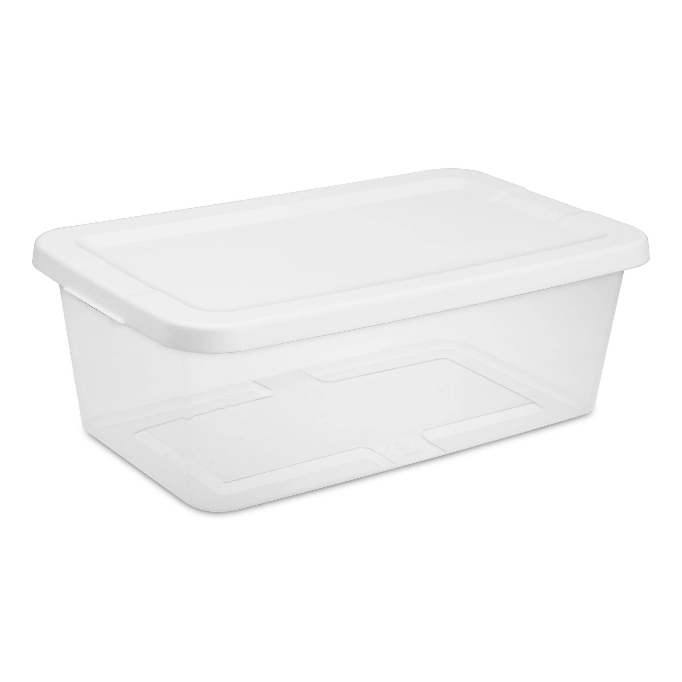Sterilite Set of (10) 6 Quart Storage Boxes, Clear Plastic Storage Bin with Snap-On Lid, White