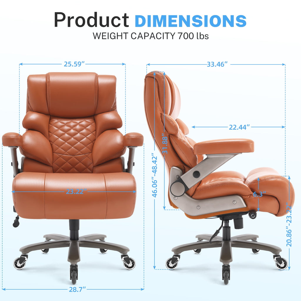 WOSDOM Big and Tall Office Chair 700lbs, Large High Back Executive Chair with Extra Wide Seat, Heavy Duty Rocking Computer Chair, 3D Flip Arms, Adjustable Lumbar Support, Brown