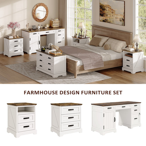 Alohappy Executive Desk with File Drawers, 55'' Farmhouse Desk Modern for Adult Home Office, White