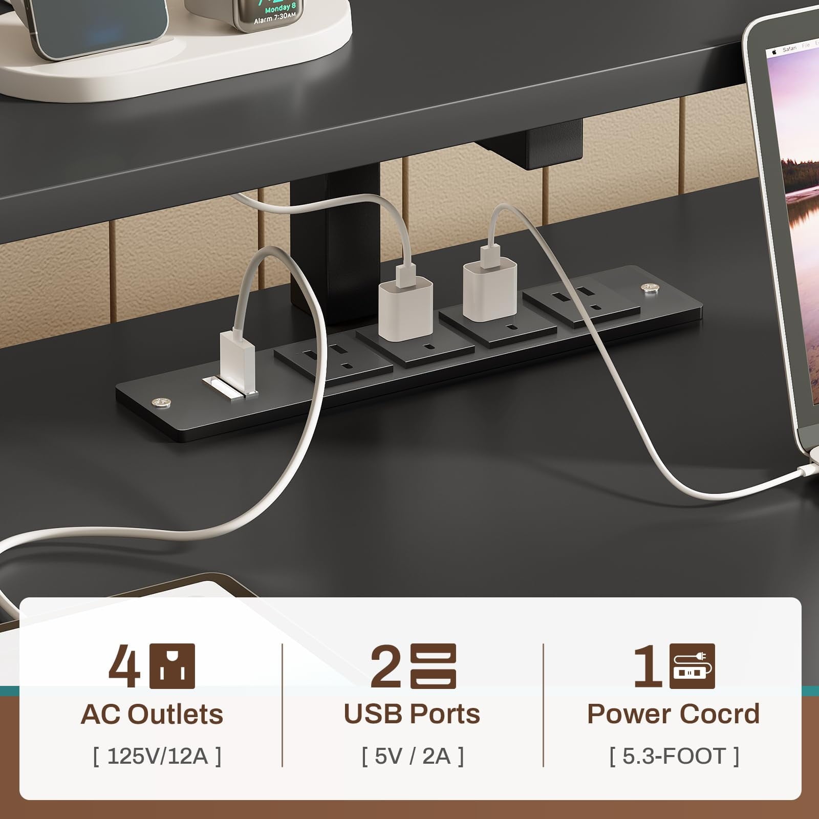 SEDETA Gaming Desk with 5 Drawer, Power Outlet & Led Lights, 66" Home Office Desk with File Drawer, Storage, Monitor Shelf, Computer Desk, Black