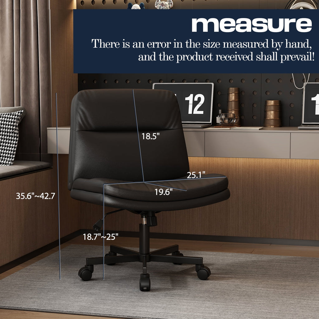 Cross Legged Office Chair,Armless Wide Seat Ergonomic Home Office Desk Chair with Wheels Swivel Home Office Desk Computer Chair for Vanity Home Office Bedroom,Black