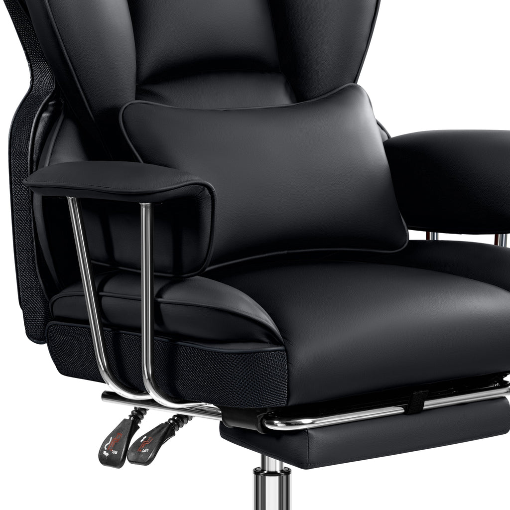 COOLHUT Large Executive PU Leather Office Chair with Adjustable Armrests and Footrest, High Back and Lumbar Support, Ideal for Big and Tall Users, Perfect for Home Office or Computer Desk Use, Black