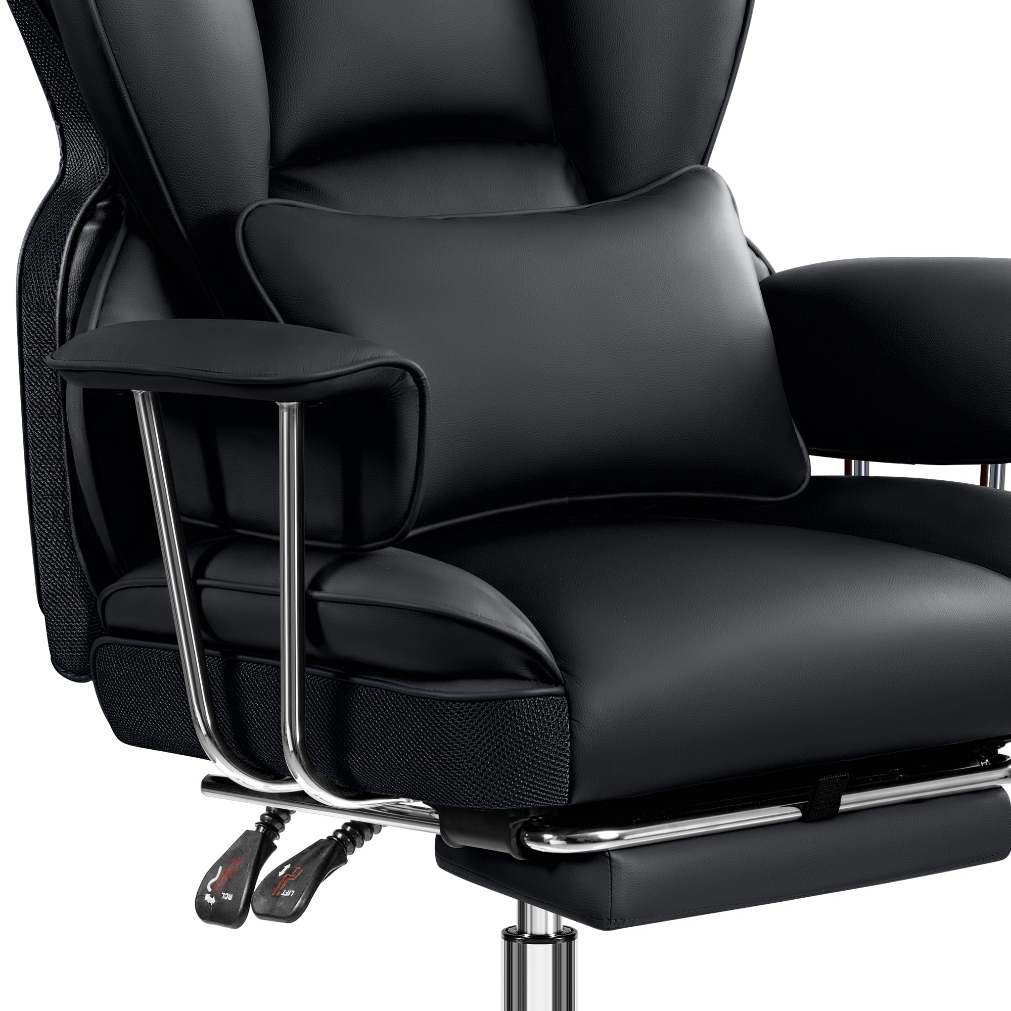 COOLHUT Large Executive PU Leather Office Chair with Adjustable Armrests and Footrest, High Back and Lumbar Support, Ideal for Big and Tall Users, Perfect for Home Office or Computer Desk Use, Black
